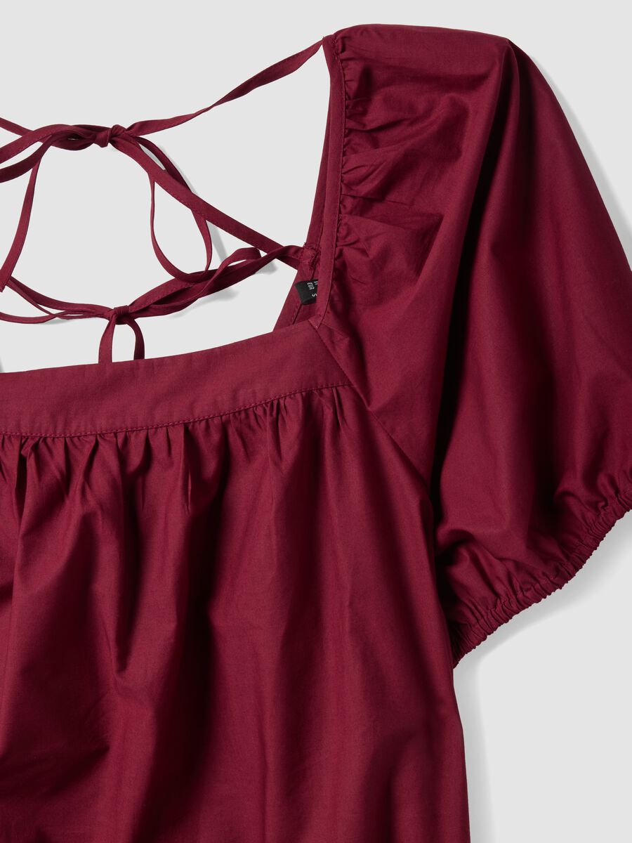 Abito midi rosso in puro cotone con cintura_5