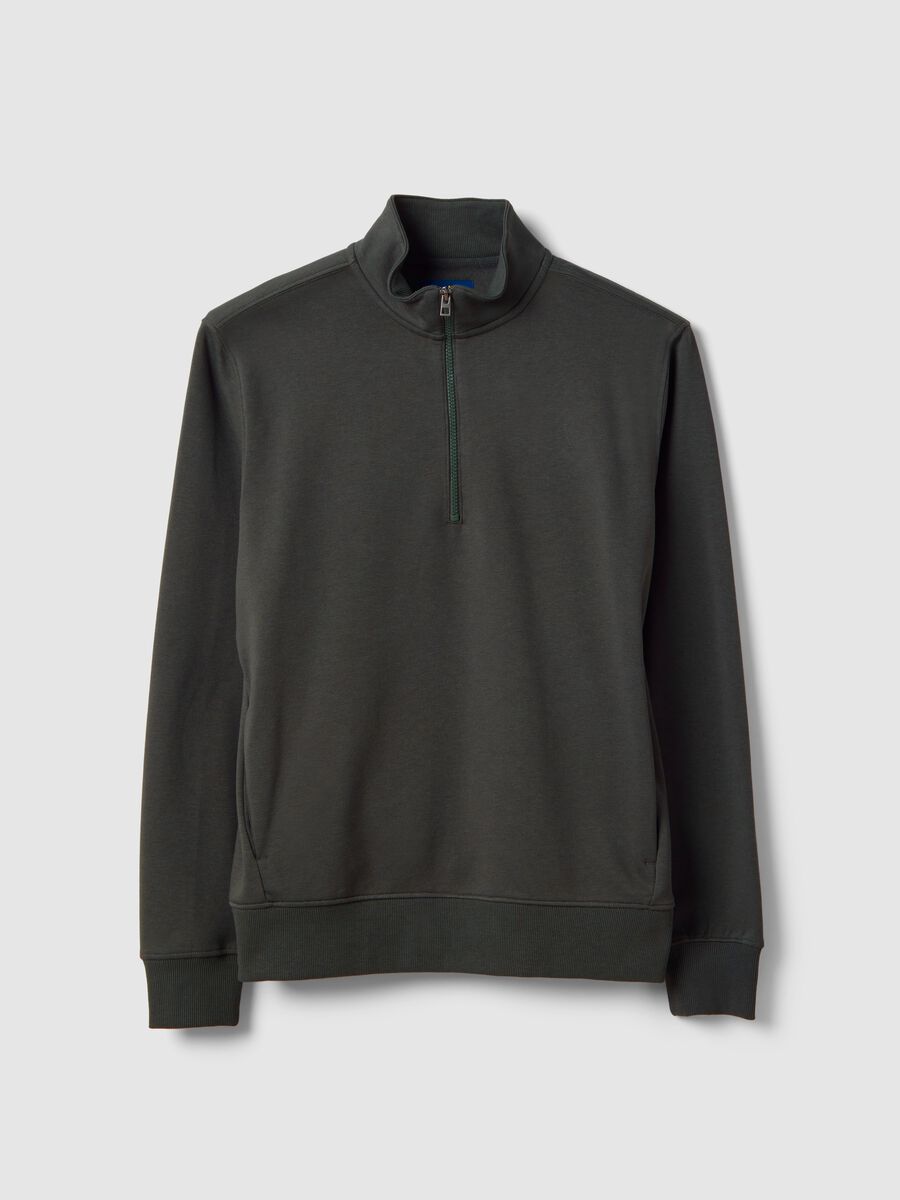 Felpa in misto cotone grigio regular fit con zip a met&agrave;_0