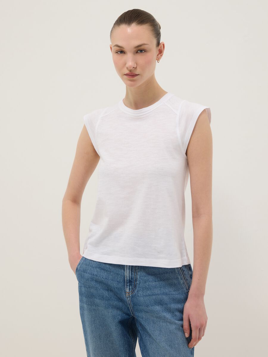 White short sleeve pure cotton T-shirt regular fit_0