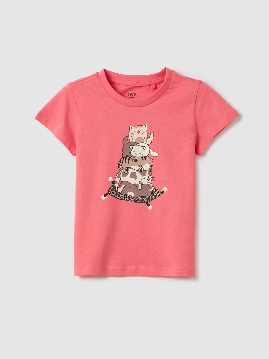 Girls' pink regular fit pure cotton T-shirt_0