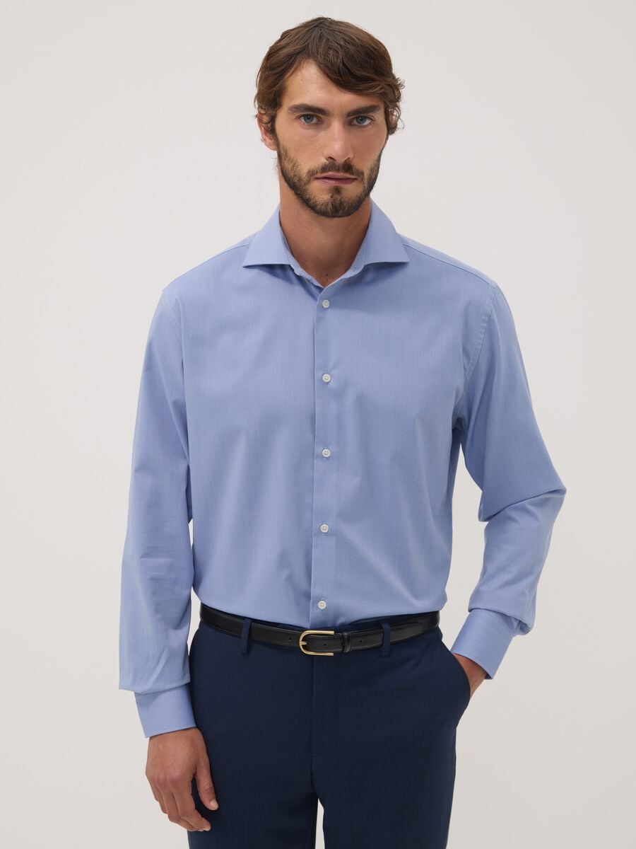 Camicia blu avio in misto lyocell regular fit easy iron_0