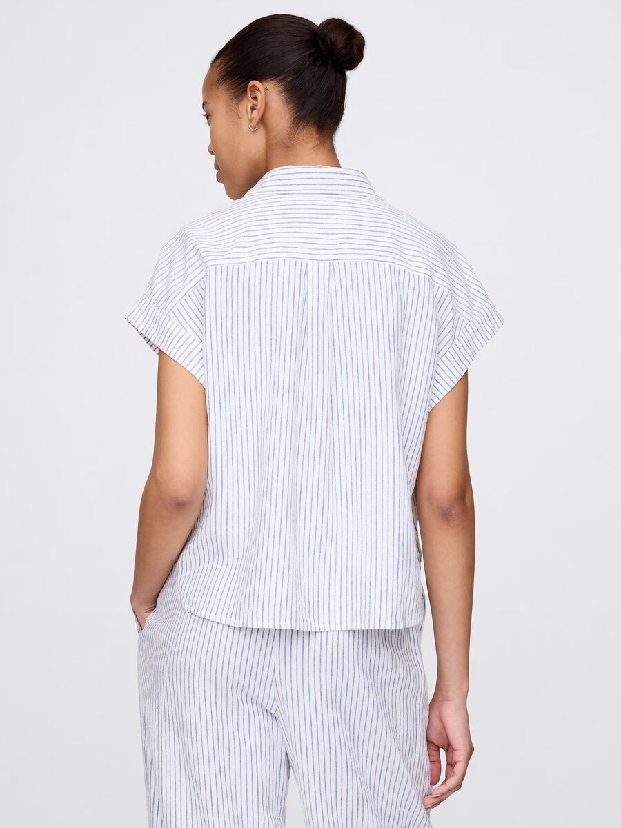 Camicia a righe bianche e azzurre in lino e viscosa_2