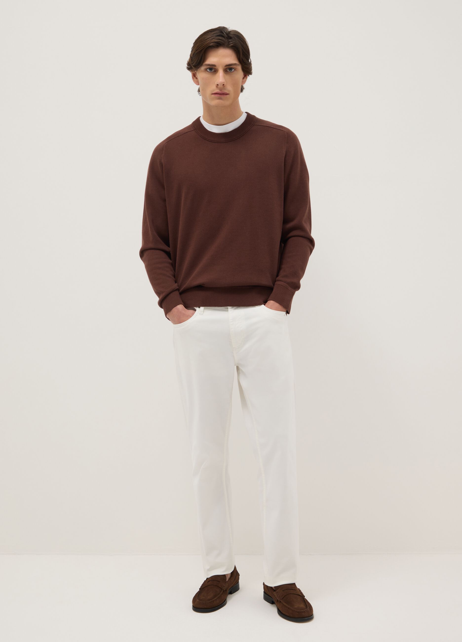 Brown pure cotton crew neck jumper regular fit