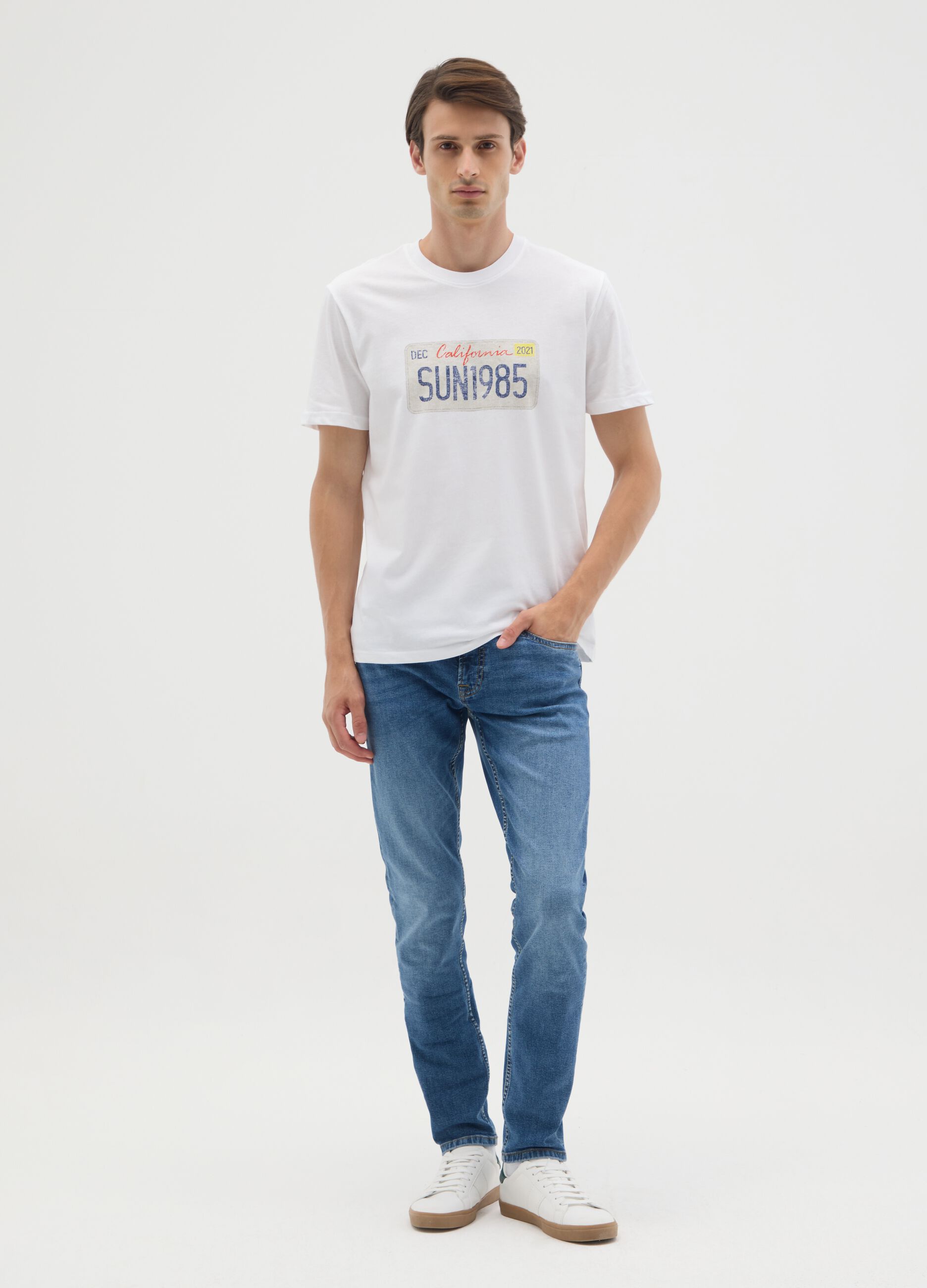 White pure cotton regular fit T-shirt