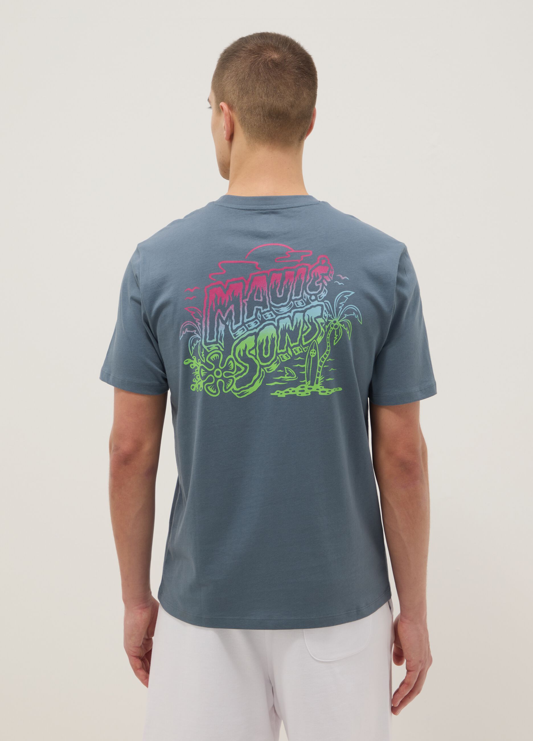 Light blue pure cotton short-sleeve T-shirt, relaxed fit with print