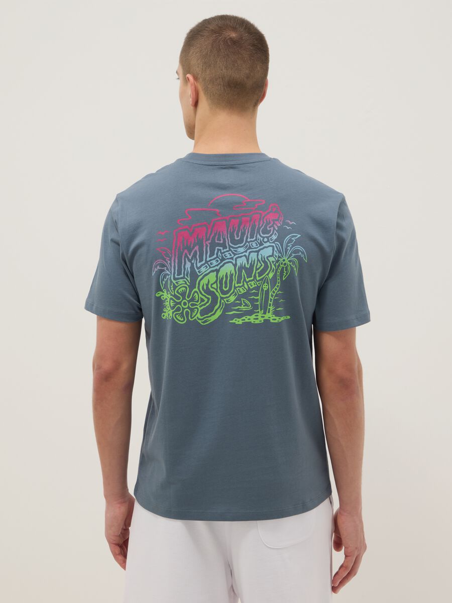 T-shirt a maniche corte in puro cotone azzurra relaxed fit con stampa_2