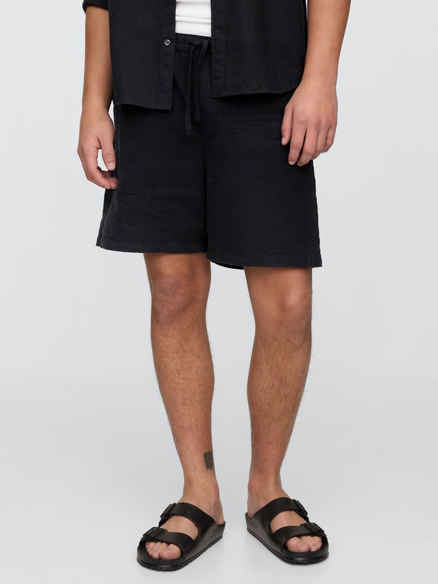 Shorts in misto cotone e lino_1