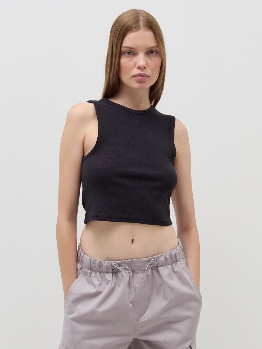 Tank top crop a costine con lurex_0