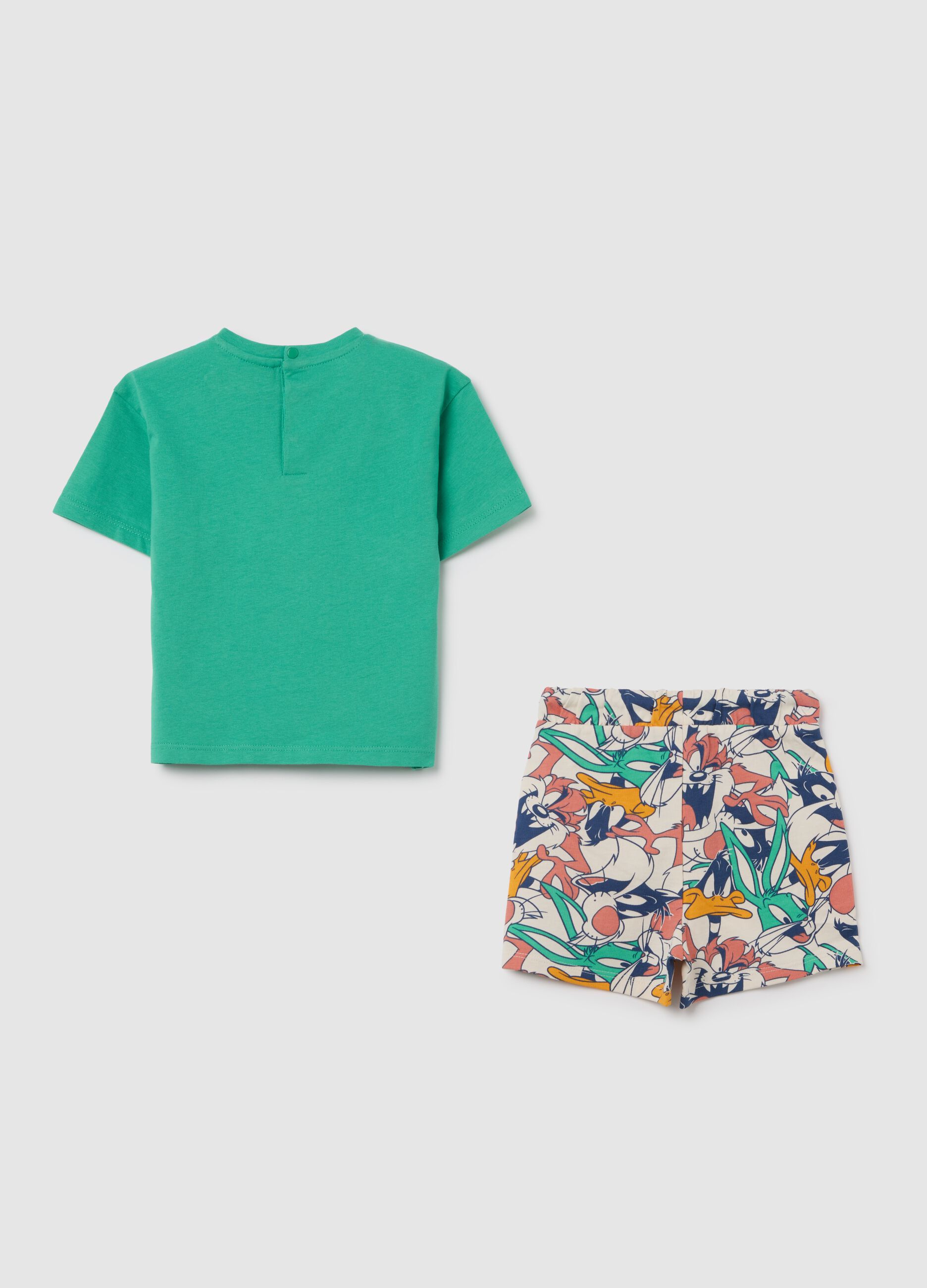 Completo da neonato in puro cotone verde regular fit con stampa Looney Tunes