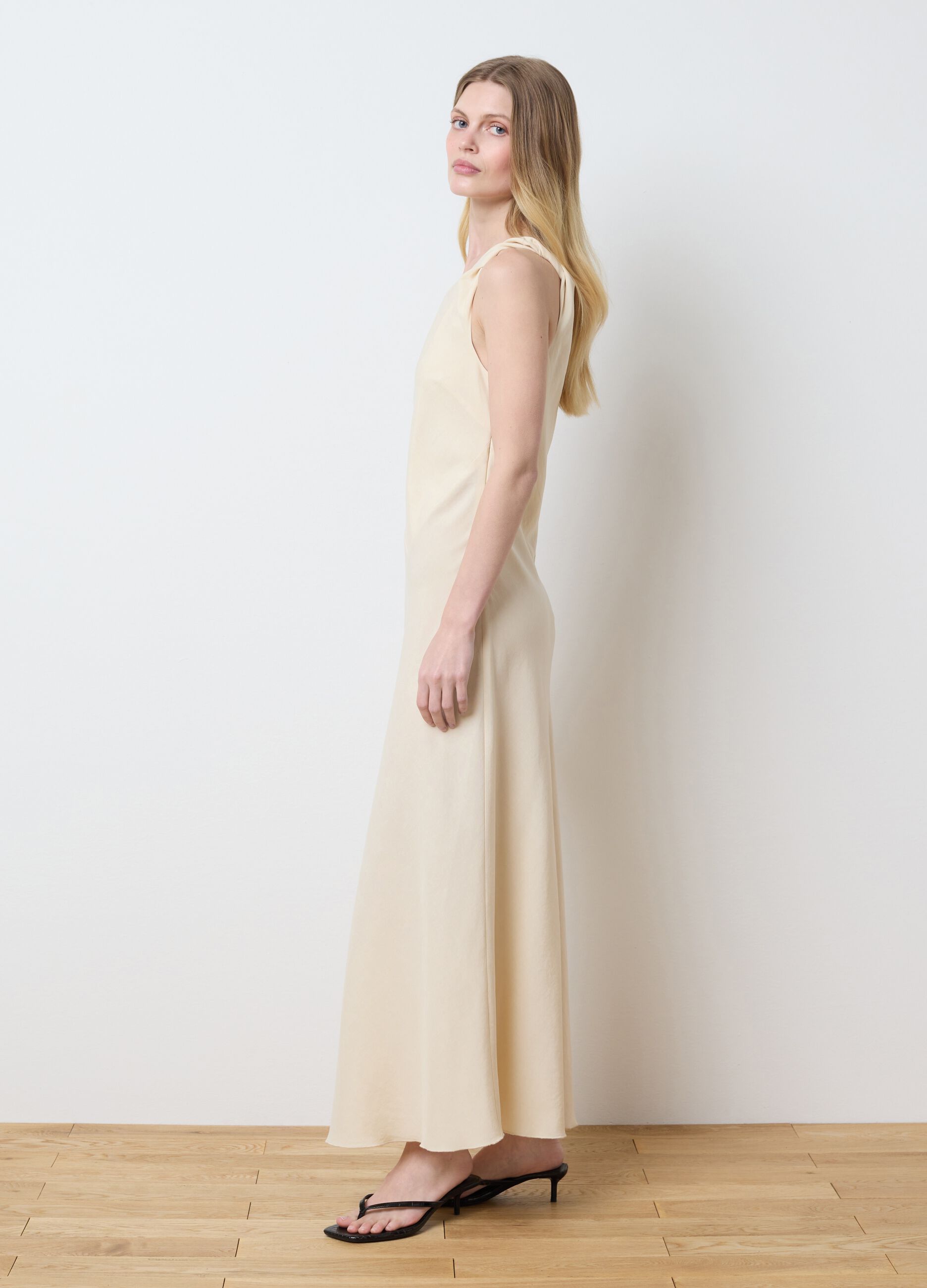 Cream one-shoulder dress in linen