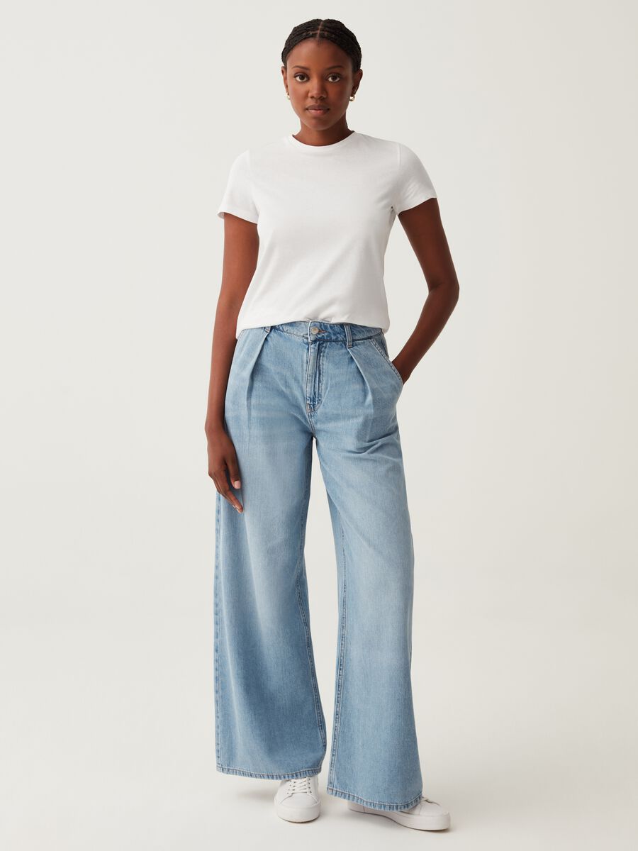 Jeans wide leg a vita alta con pinces_0