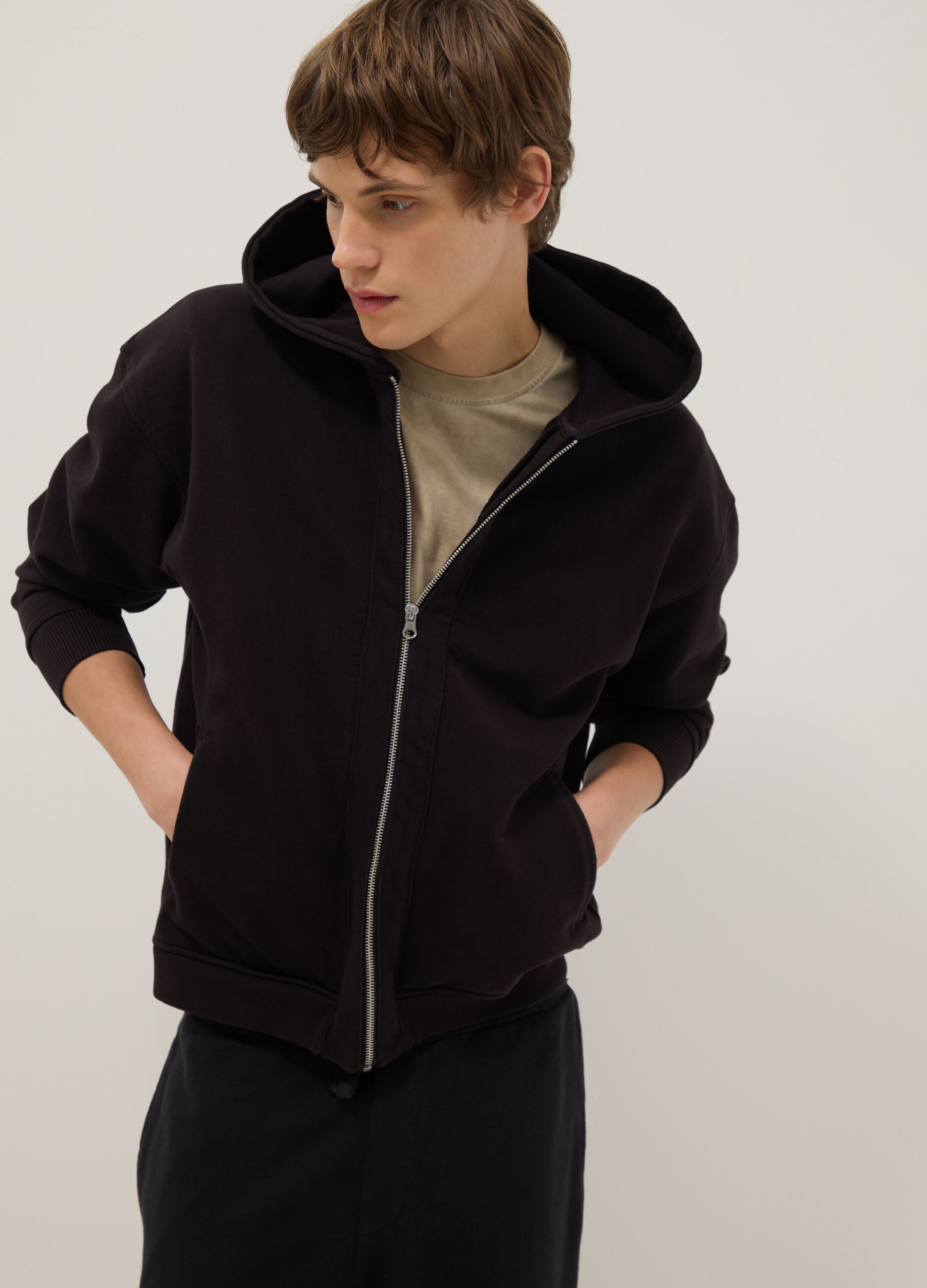 Black oversized cotton blend hoodie