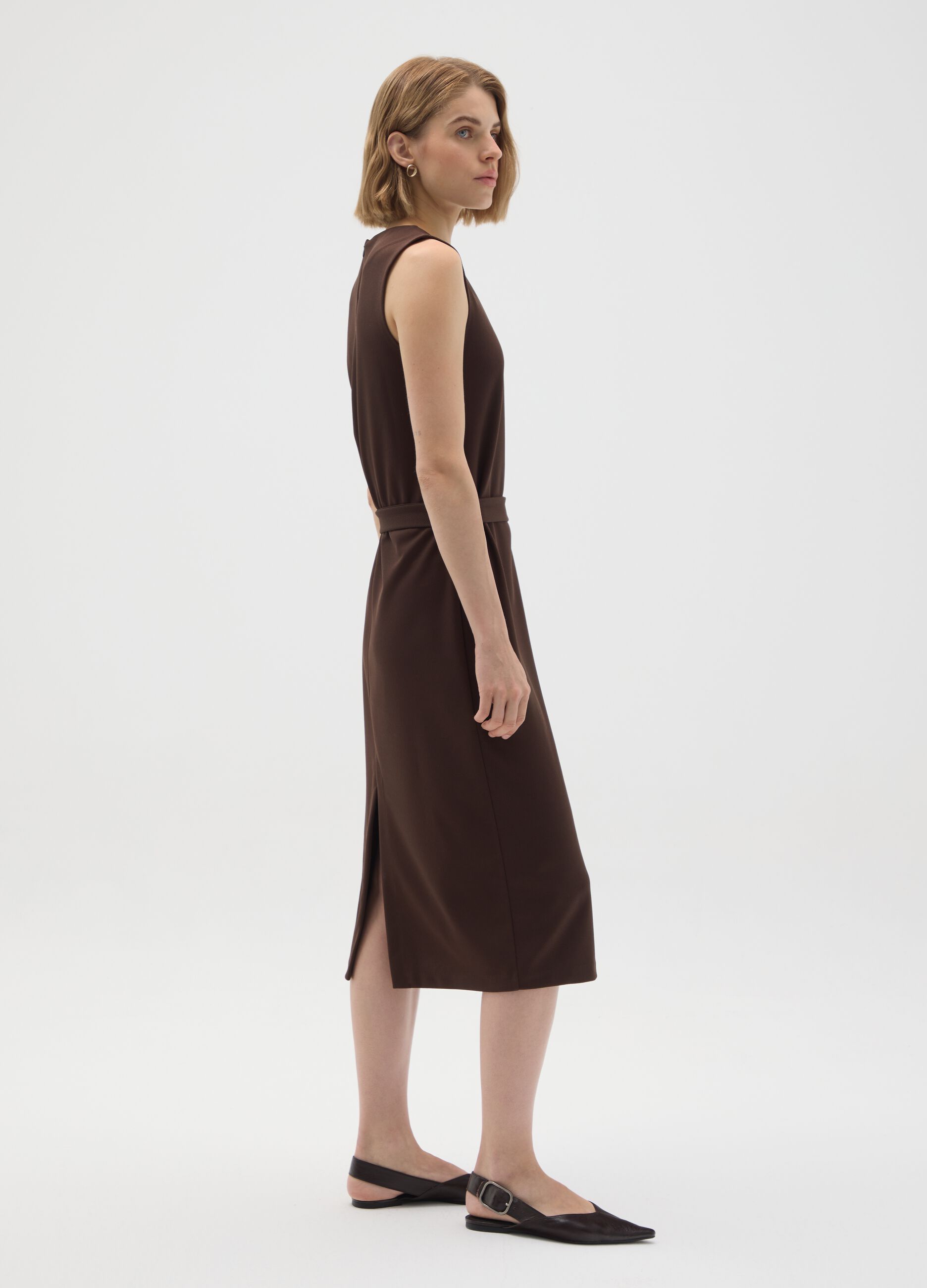Brown slim fit stretchy fabric dress