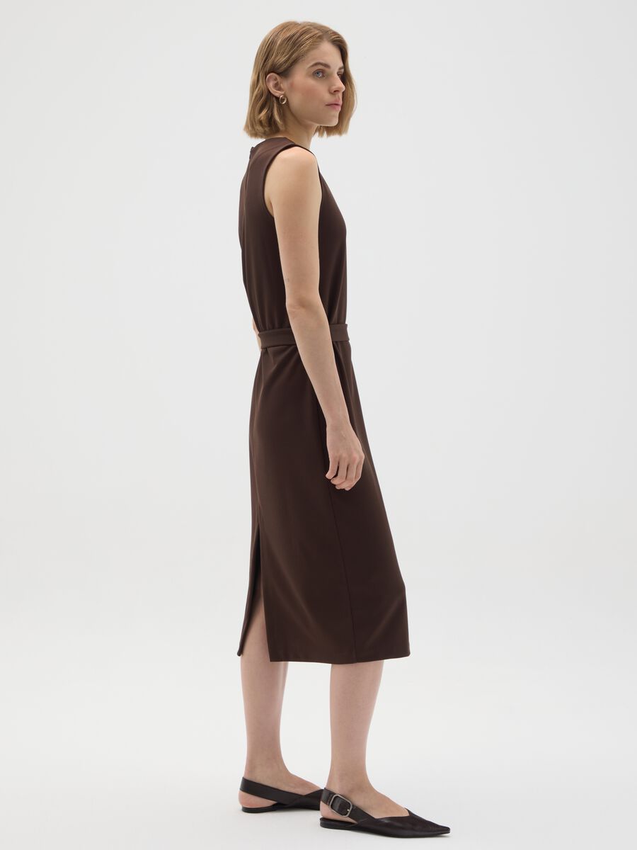 Brown slim fit stretchy fabric dress_1