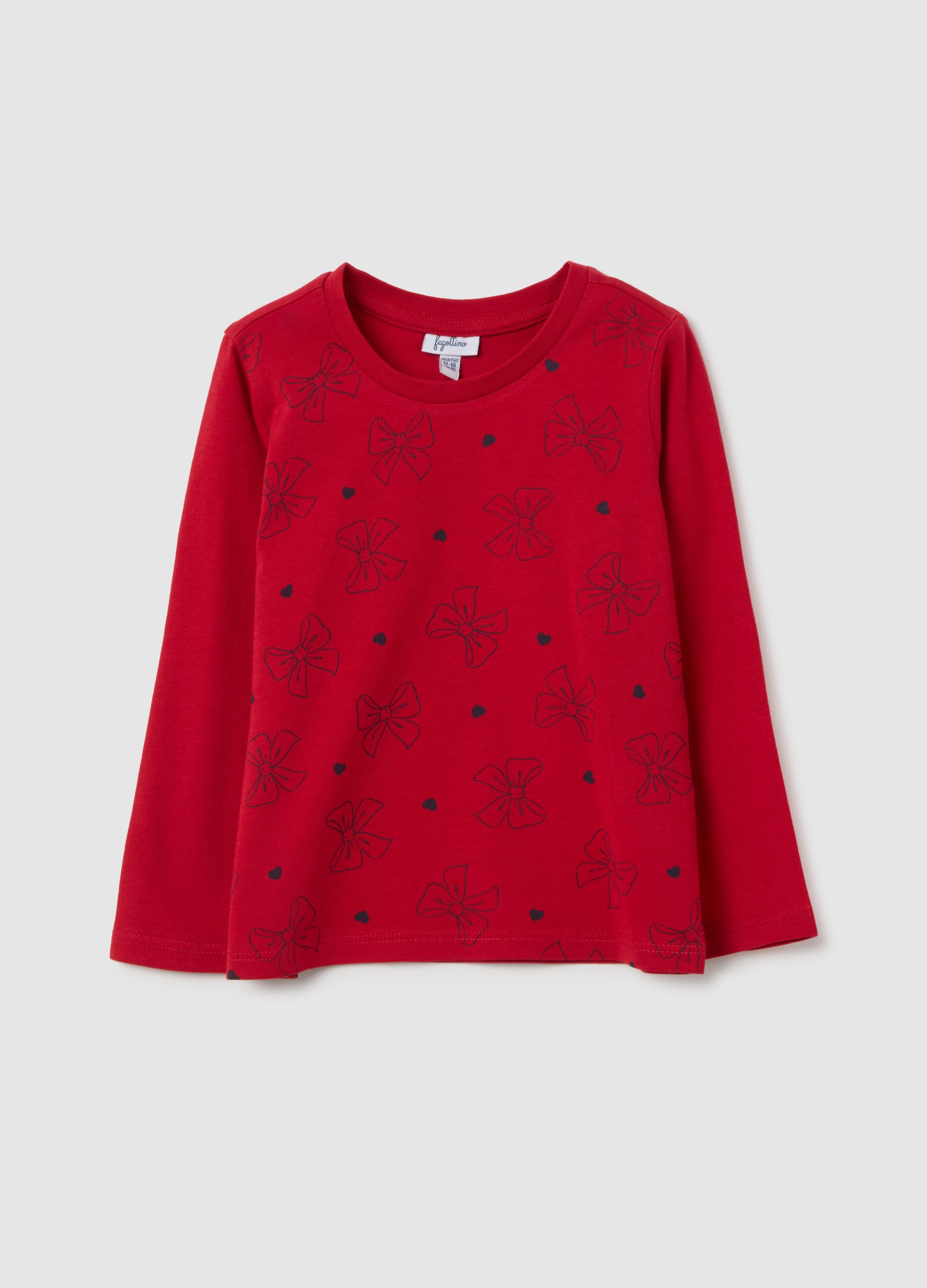 Regular fit pure cotton red baby girl top with embroidered bows