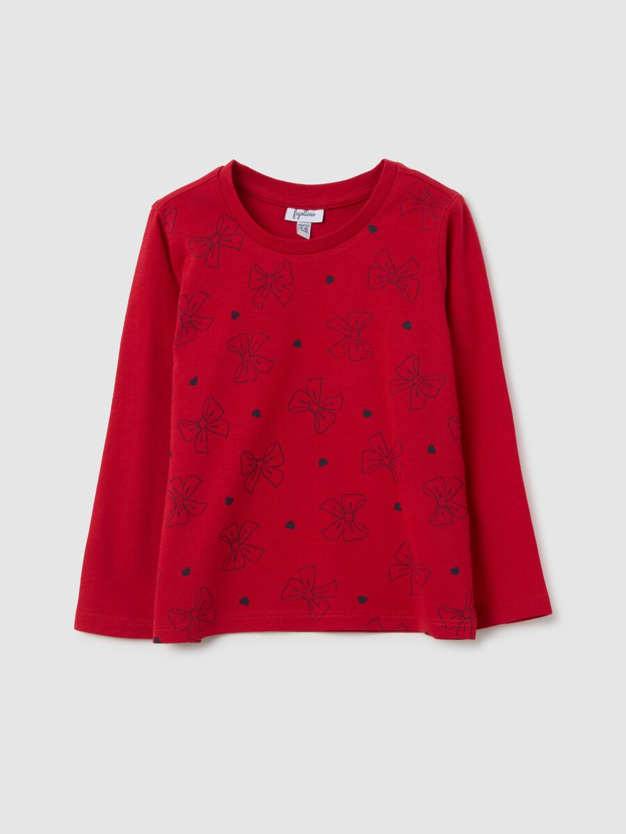 Regular fit pure cotton red baby girl top with embroidered bows_0