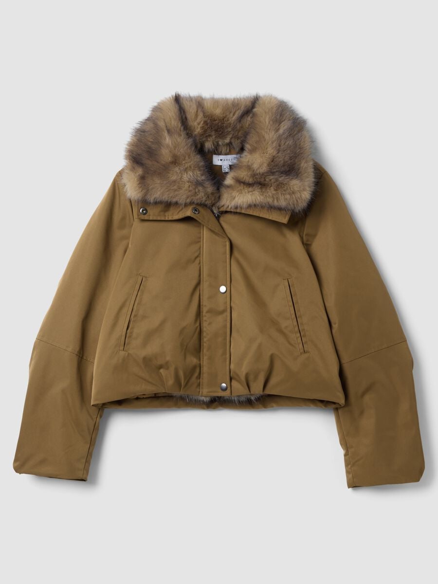 Bomber imbottito verde con colletto a contrasto e zip regular fit_0