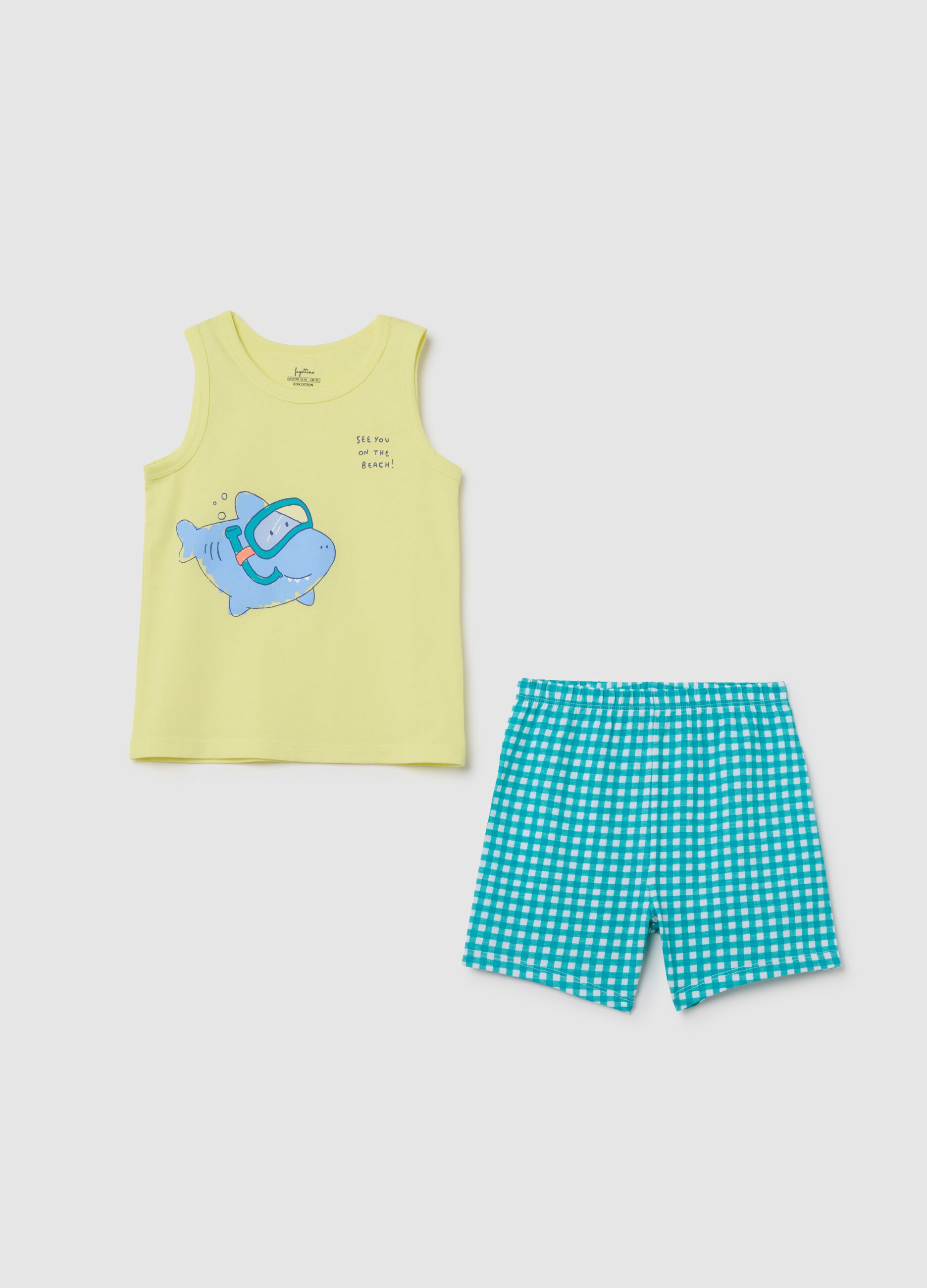 Yellow Short Pyjama with Shark Print