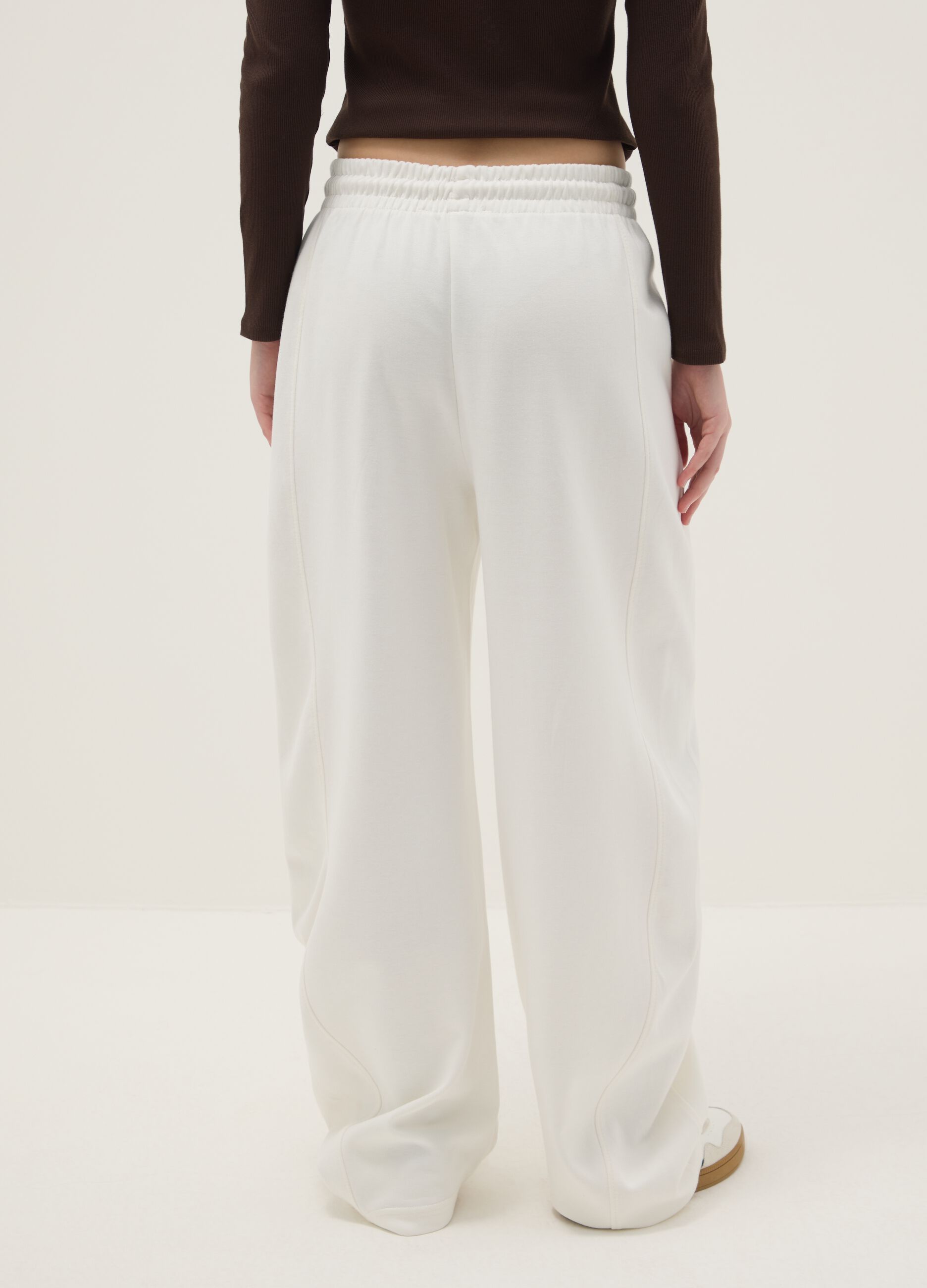 White Stretch Cotton Baggy Trousers