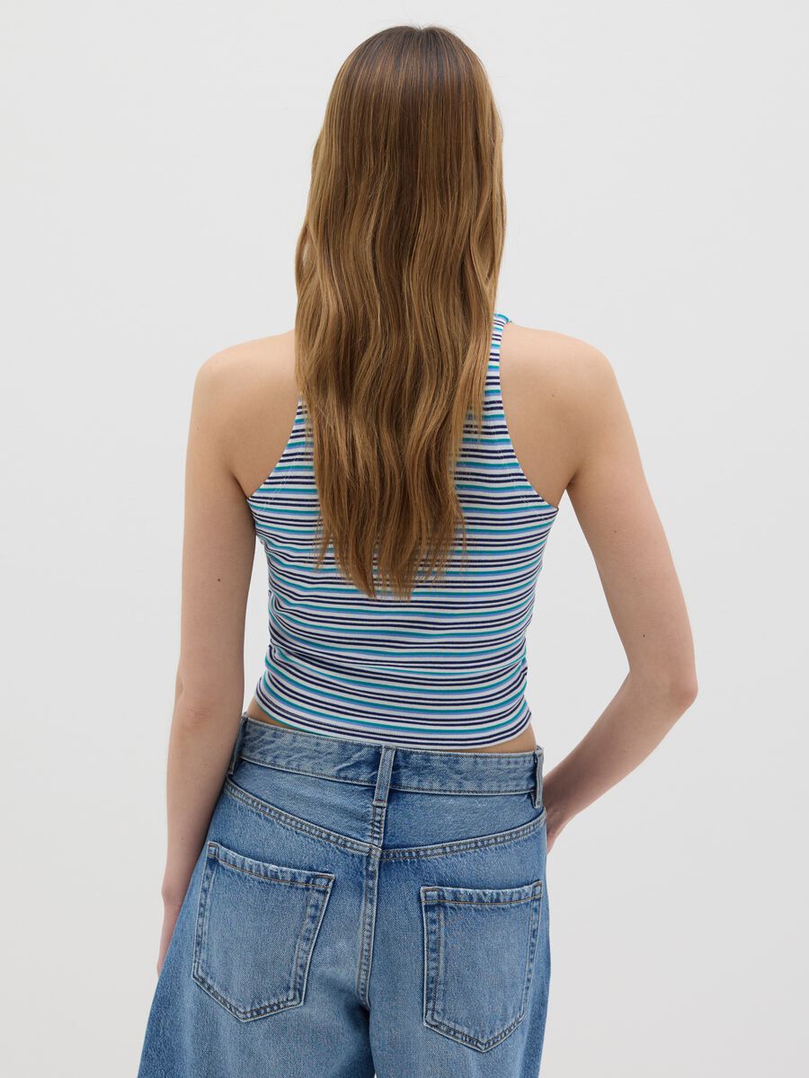 Sleeveless Polo with Multicolour Stripes in Stretch Cotton_2