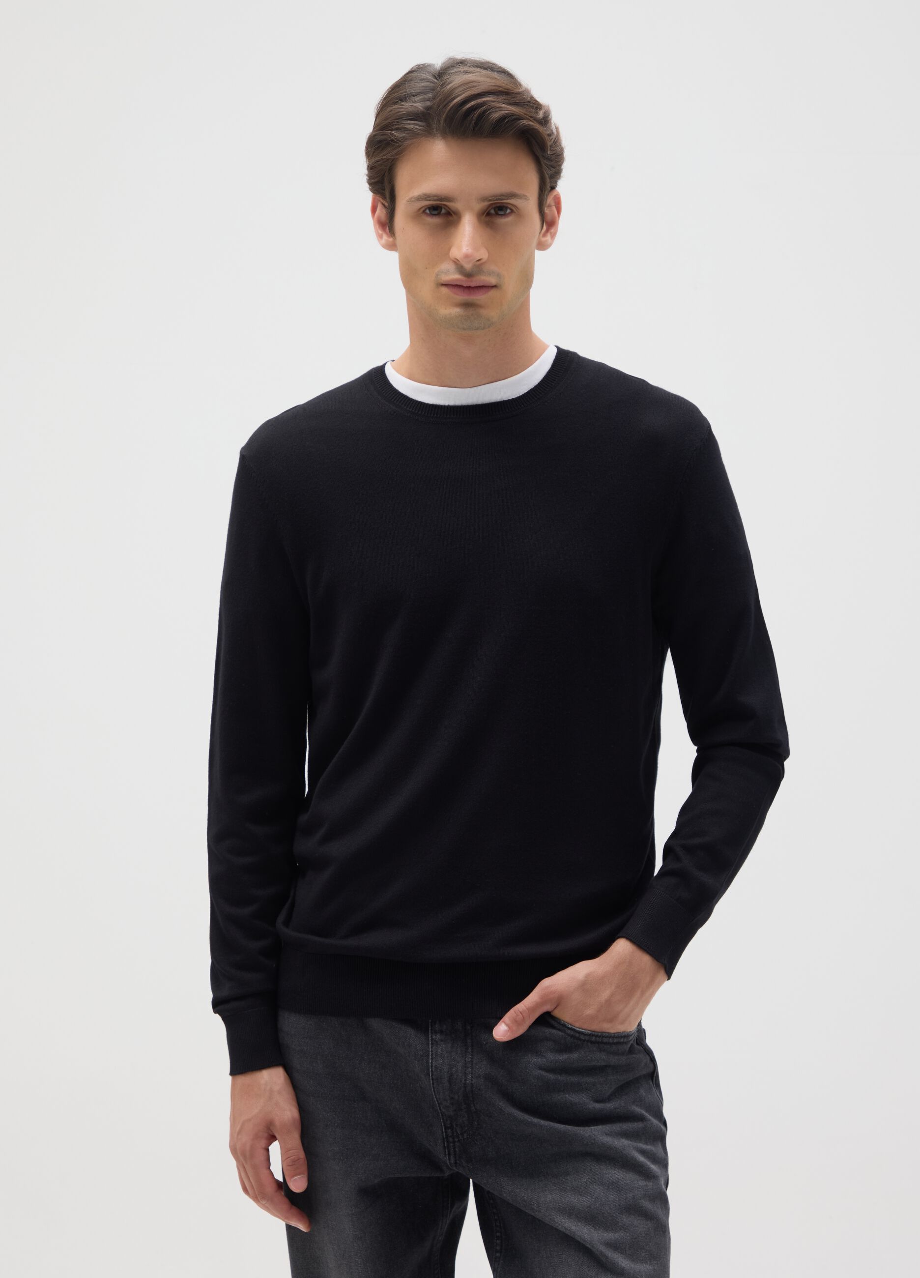 Black viscose blend regular fit jumper