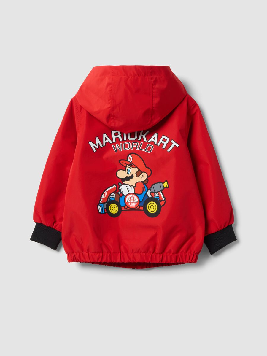 Red rain jacket with hood and zip, Mario Kart print_1