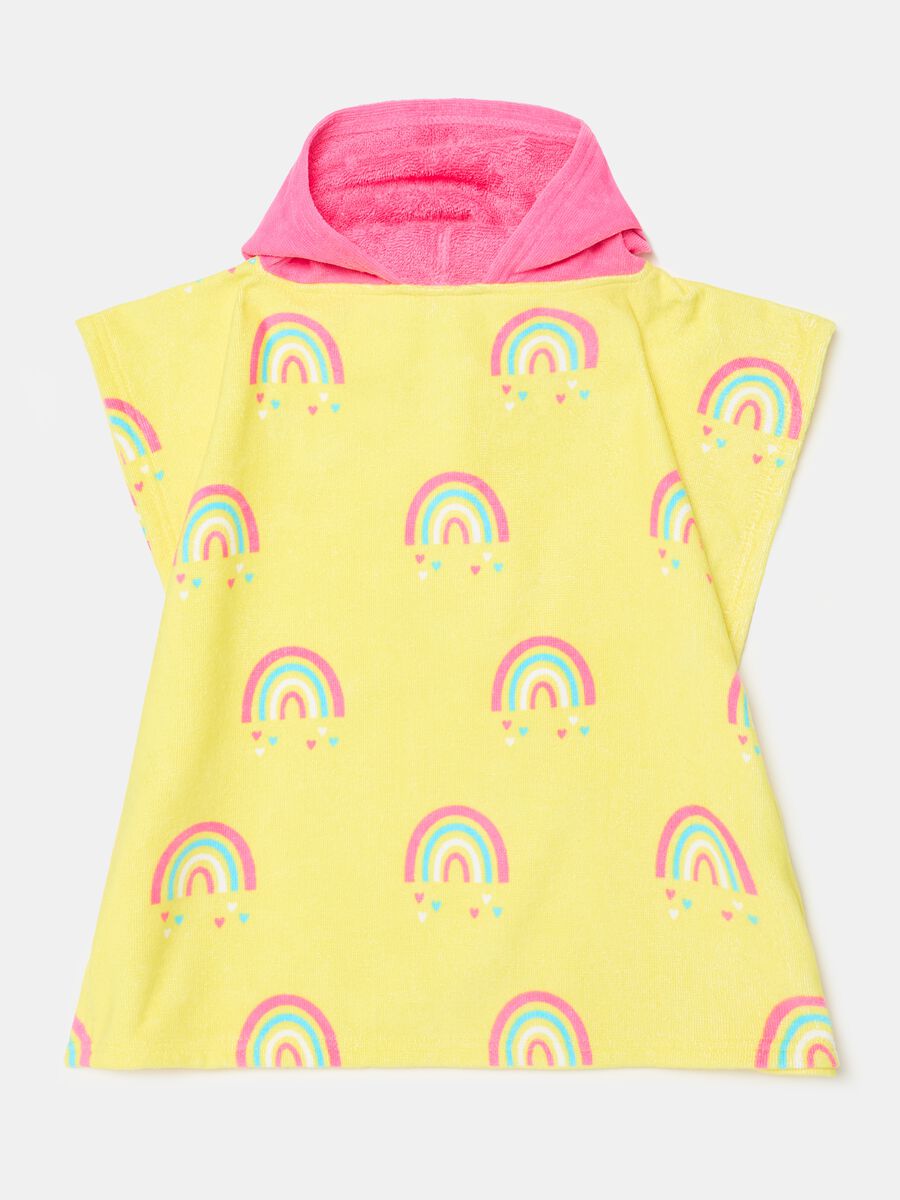 Beach poncho in terry with rainbow print_0