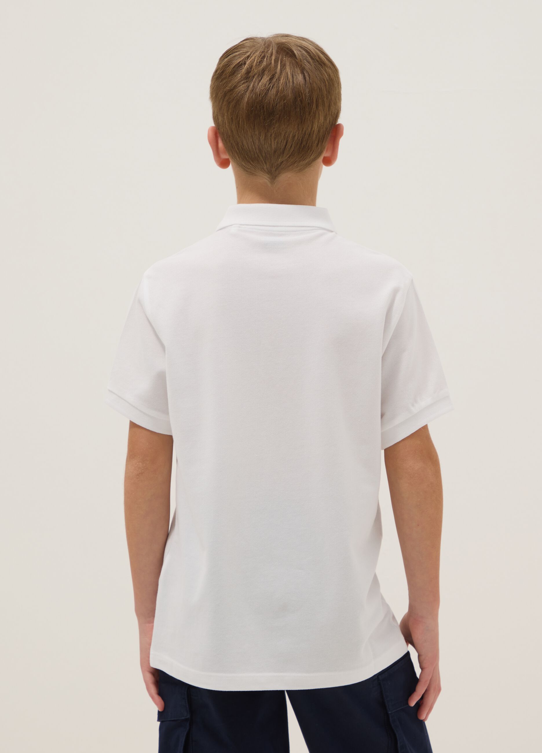 White organic cotton polo shirt for boys, regular fit