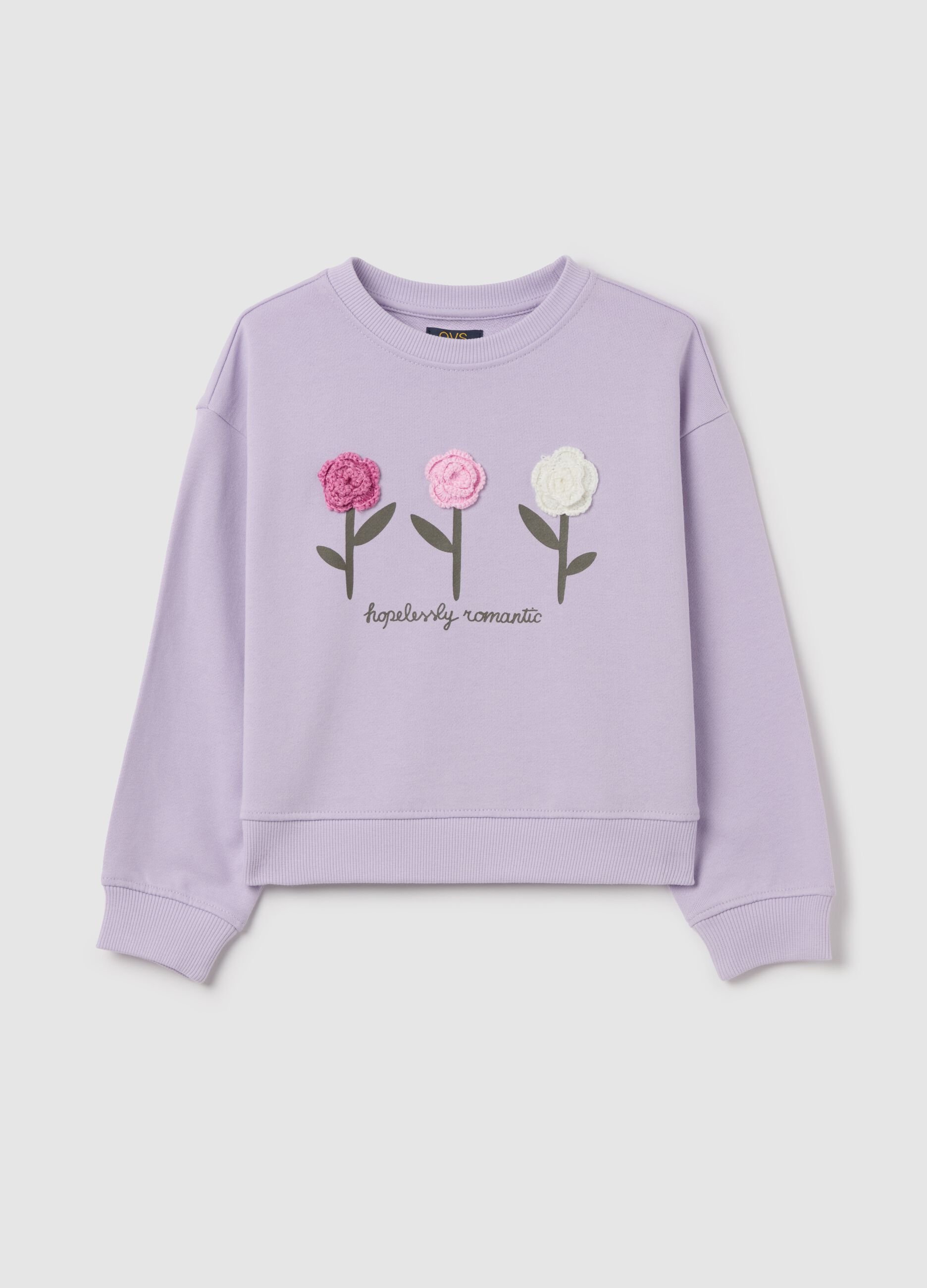 French terry sweatshirt with crochet flowers