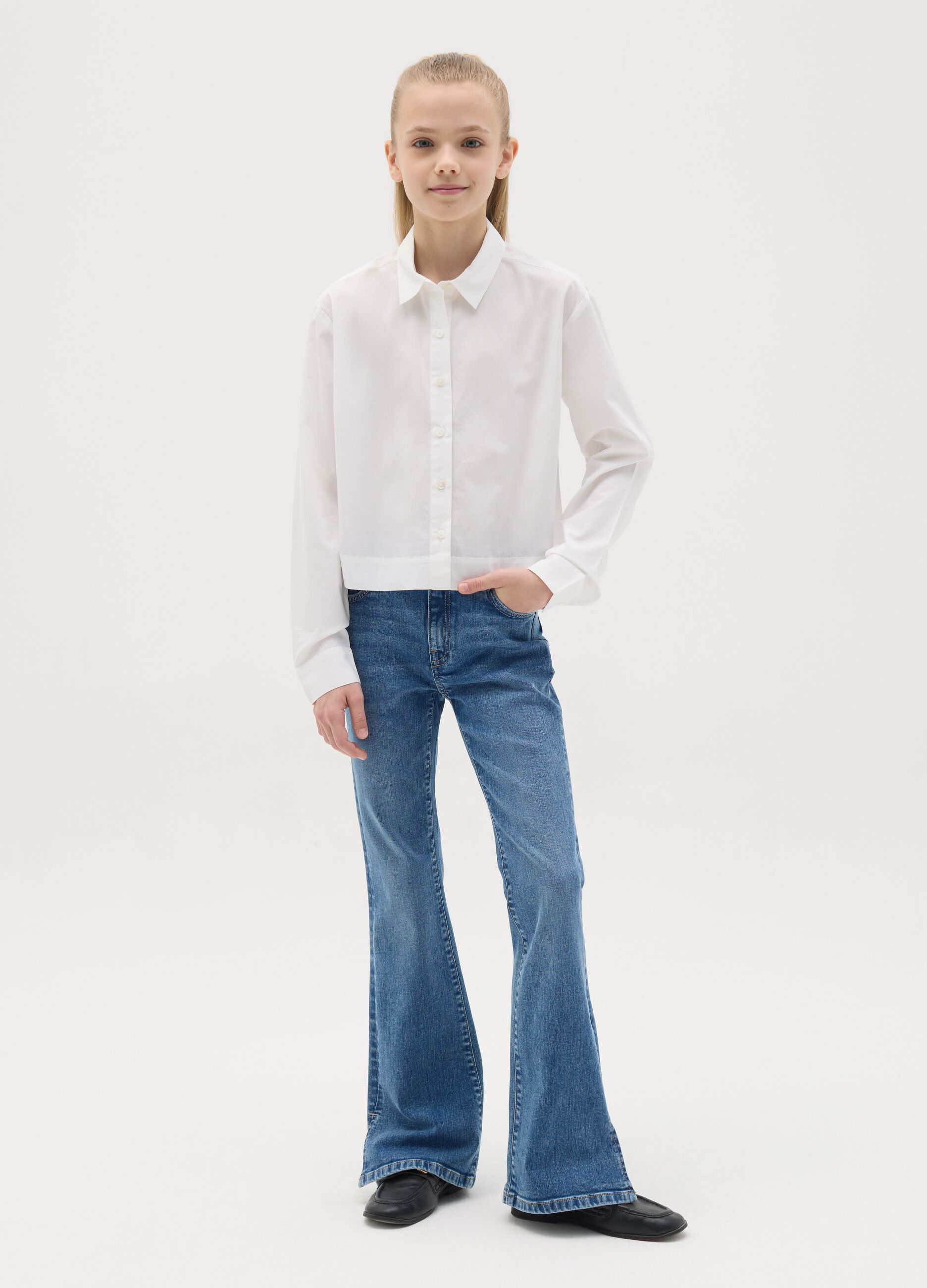 Flare-fit jeans with fading