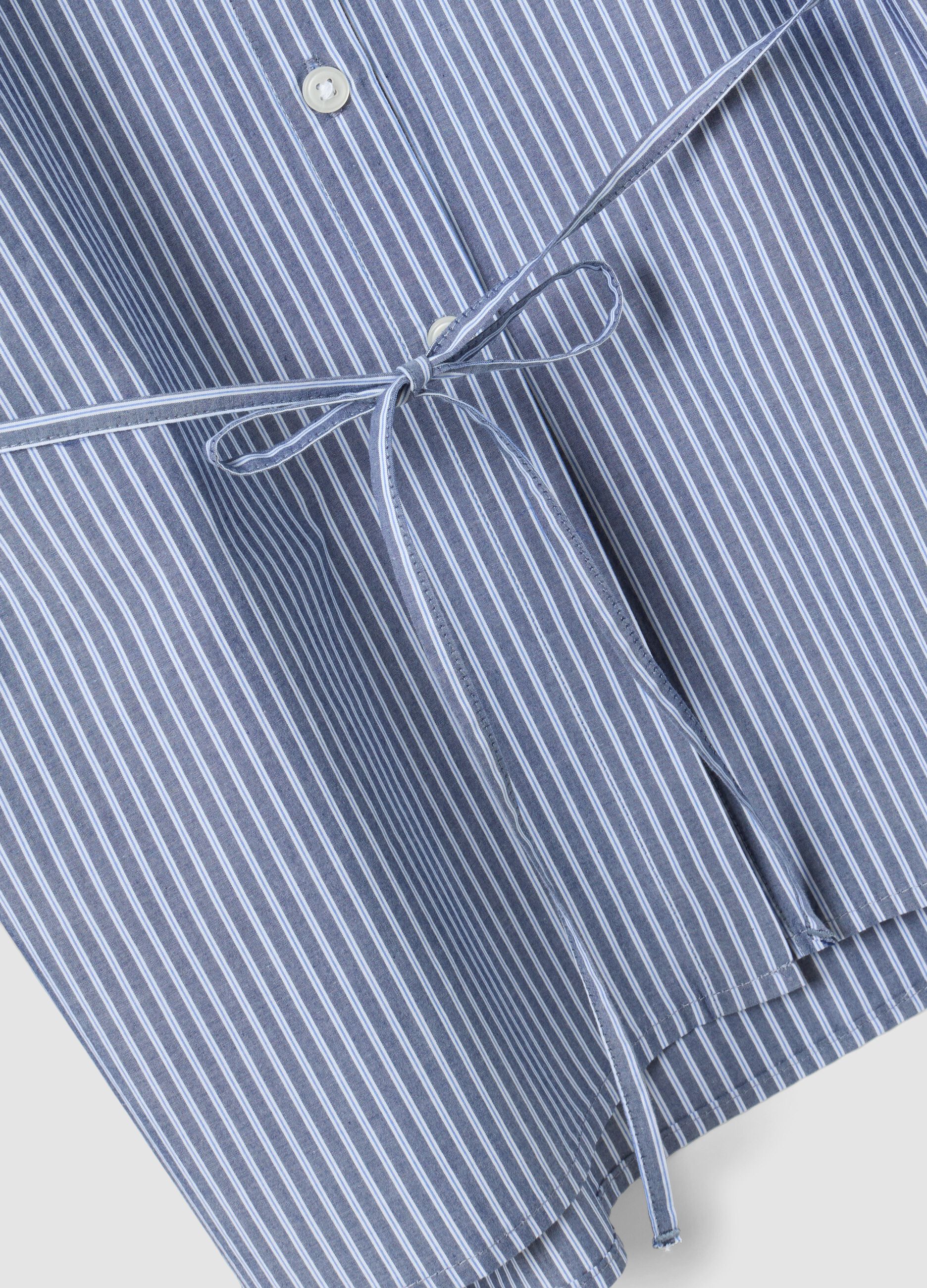 Camicia blu a righe in popeline di puro cotone regular fit