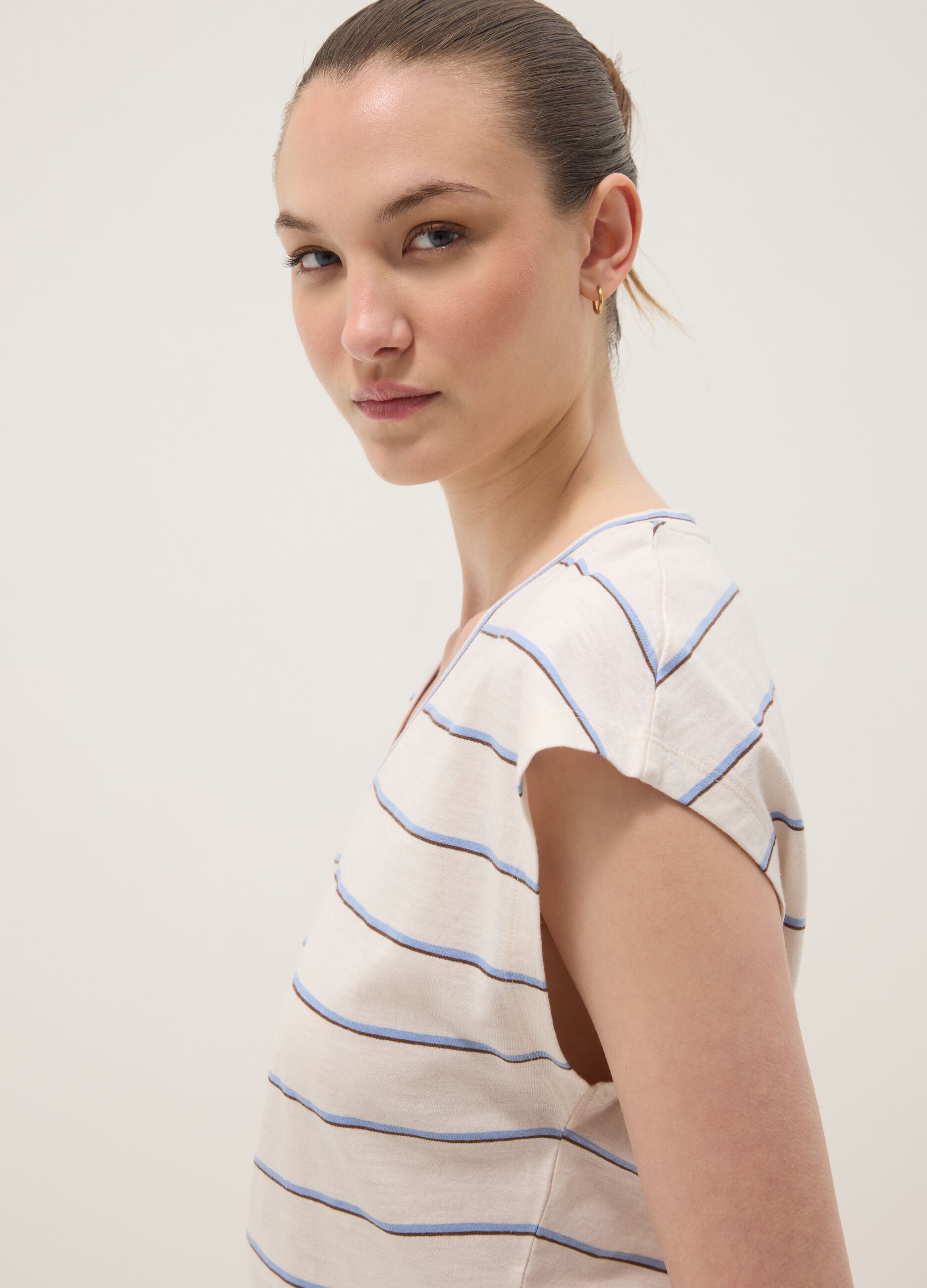 Beige pure cotton striped T-shirt