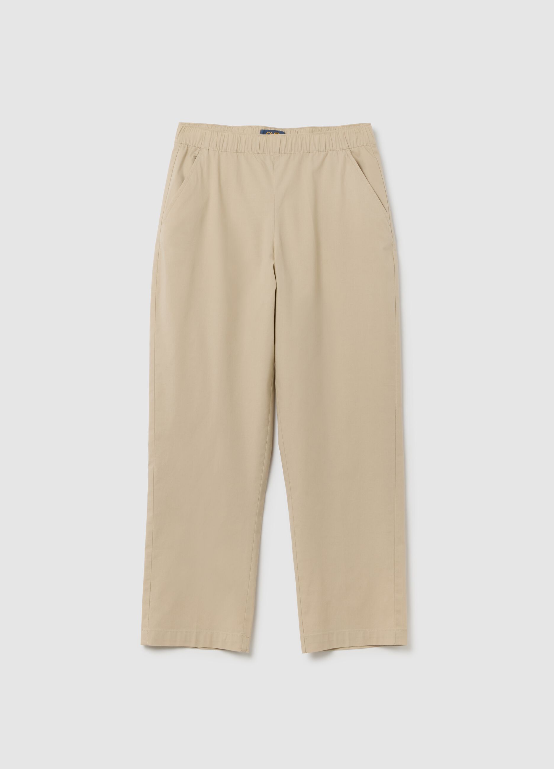 Pantaloni da donna in cotone elasticizzato beige regular fit