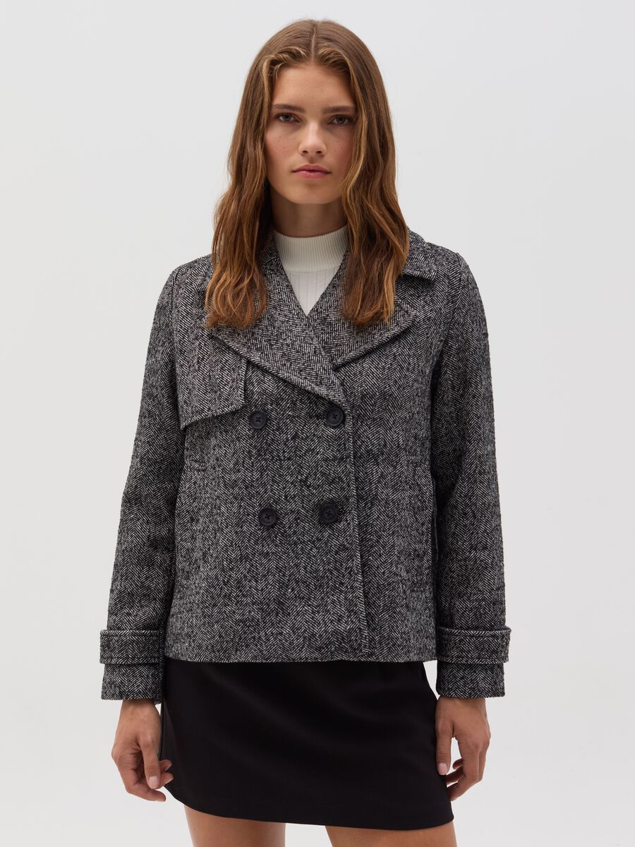 Cappotto caban doppiopetto a spina di pesce_0
