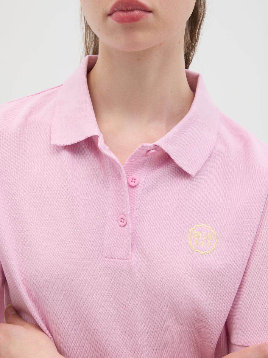 Women's pure cotton pink polo regular fit with classic collar and embroidered logo_2