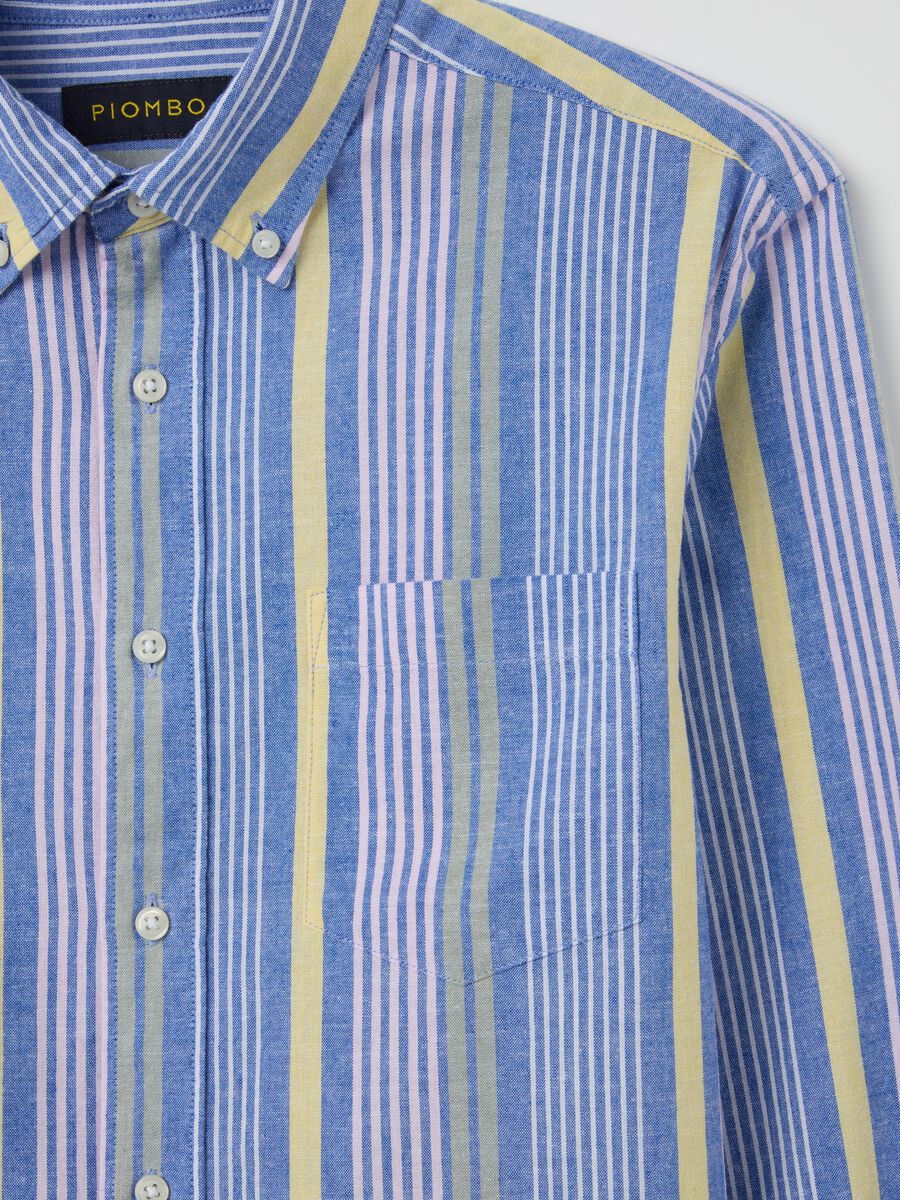 Regular-fit shirt in cotton and linen with multicoloured stripes_5