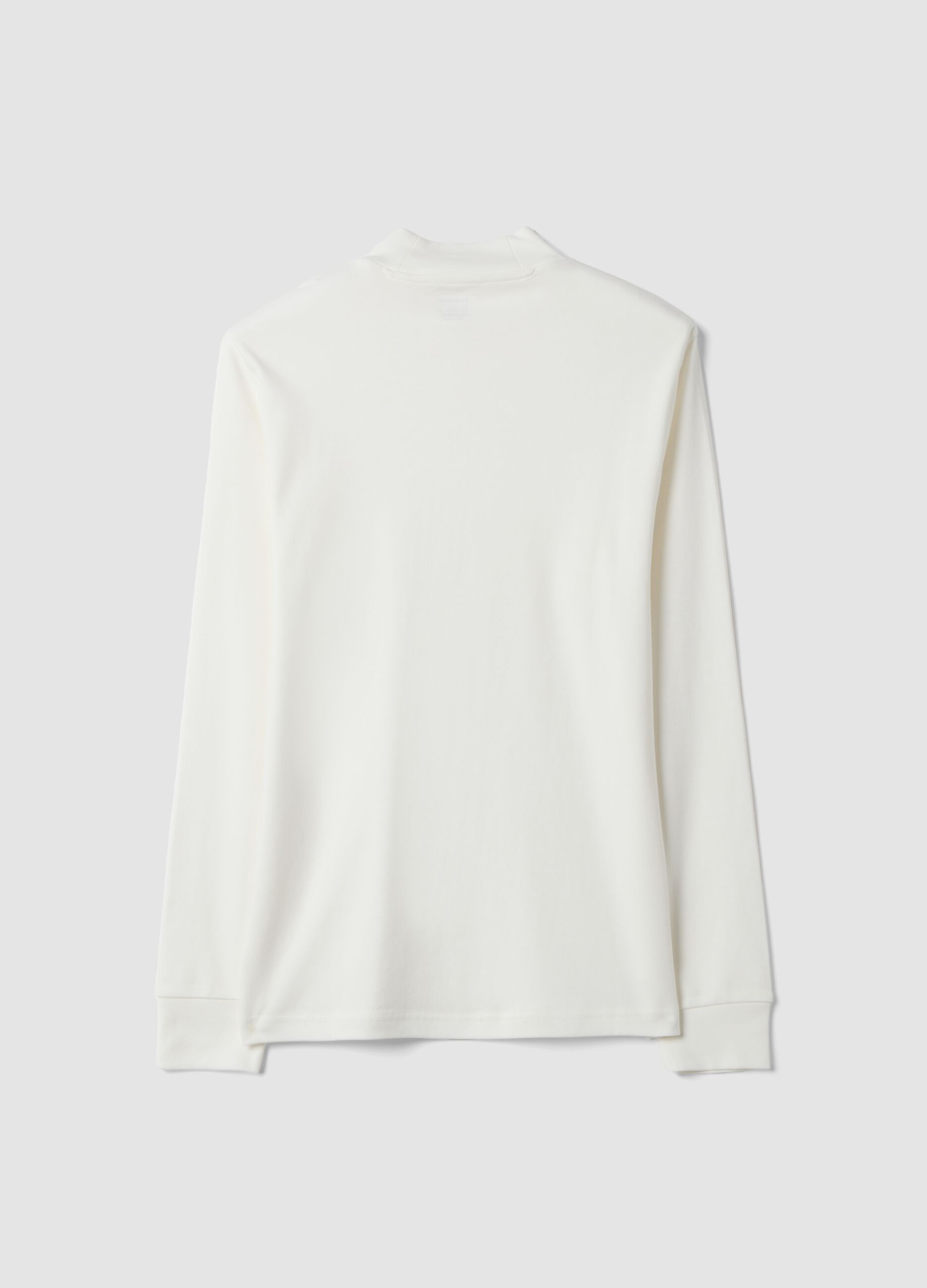 T-shirt bianca in puro cotone con collo rialzato strutturato