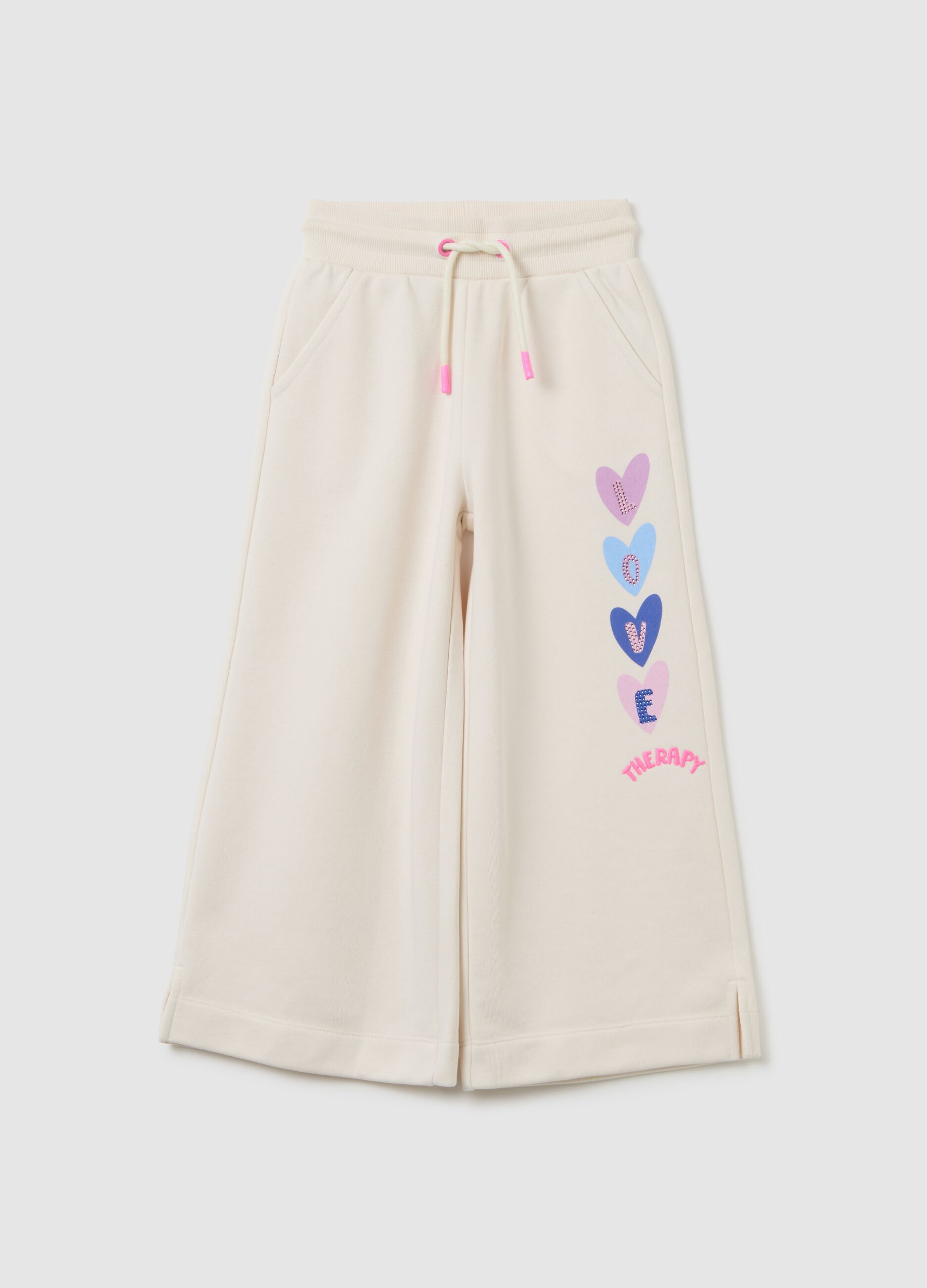 Girls' beige cotton blend jogger trousers