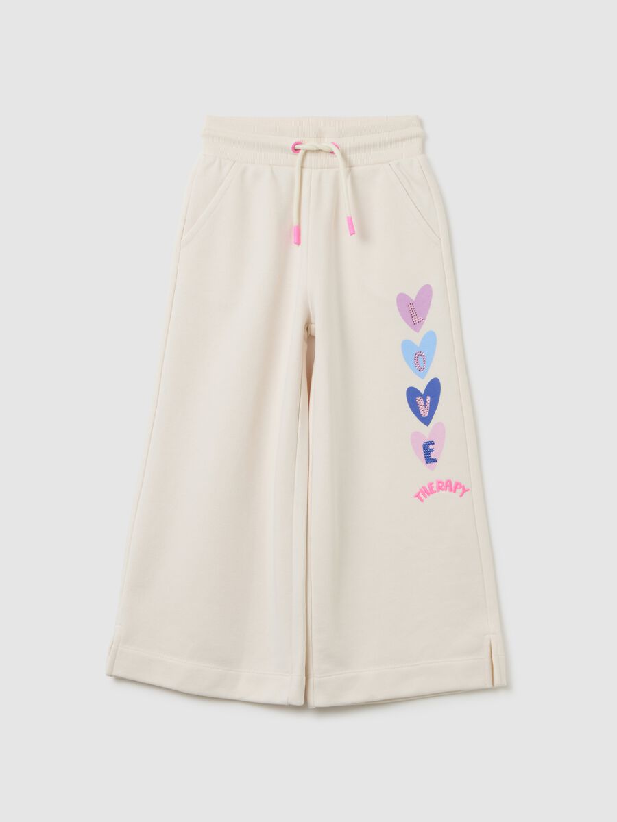 Girls' beige cotton blend jogger trousers_0