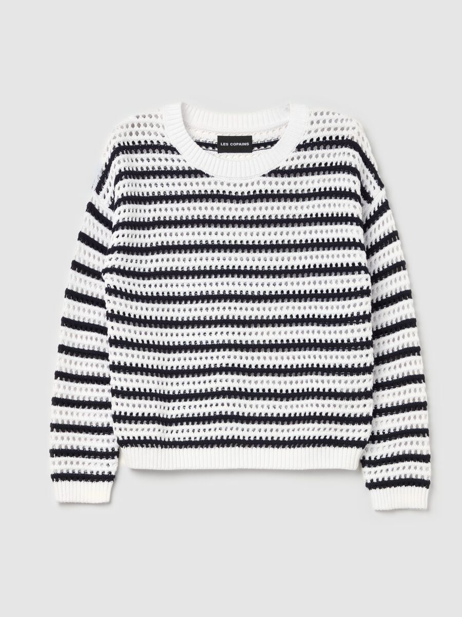 Striped pullover with openwork weave_4