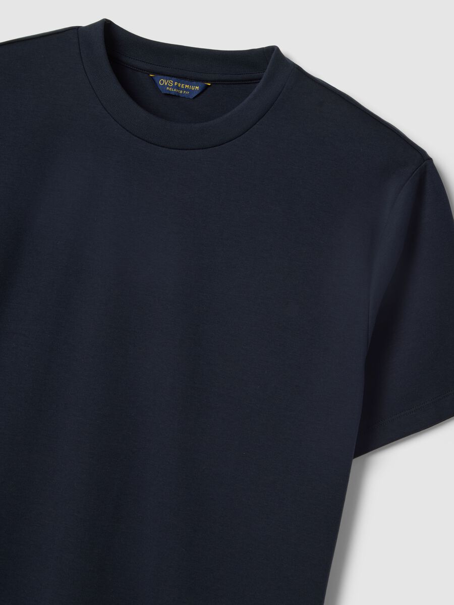 T-shirt girocollo in puro cotone blu regular fit_5