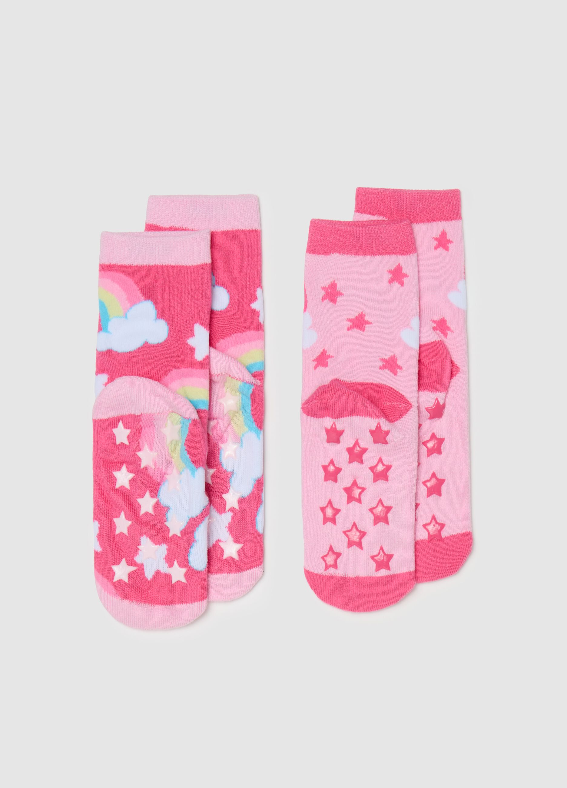 Two-pack slipper socks with unicorn and rainbows design