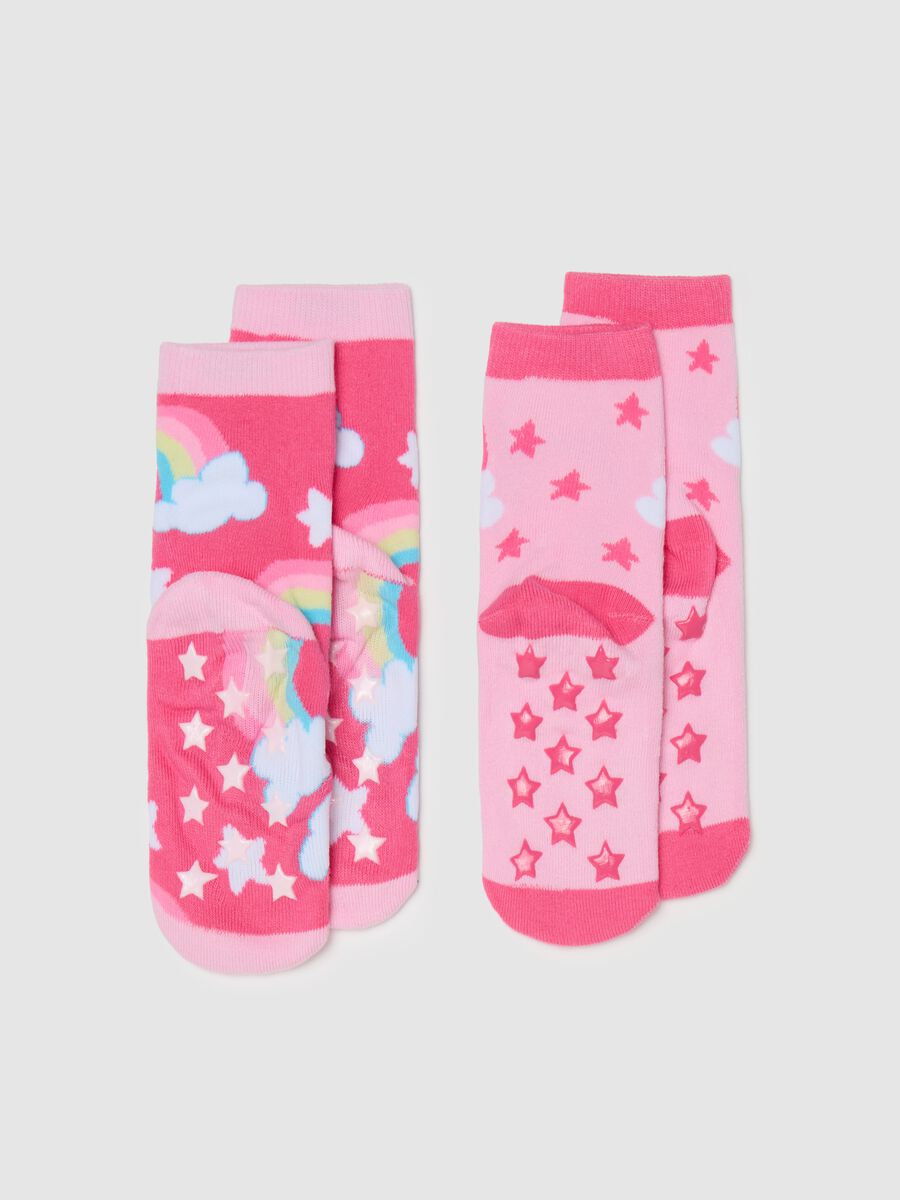 Two-pack slipper socks with unicorn and rainbows design_1