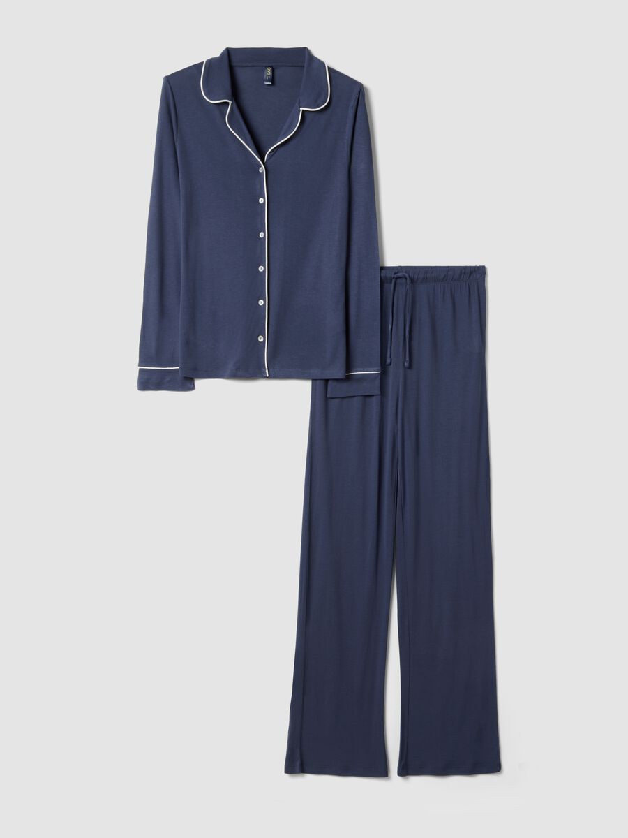 Regular fit blue viscose pyjamas with V-neck_4