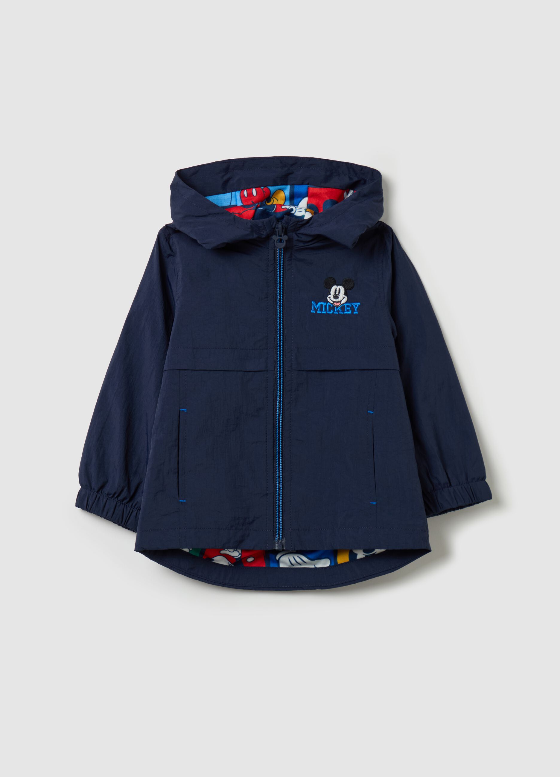 Caban jacket with hood and Mickey Mouse print