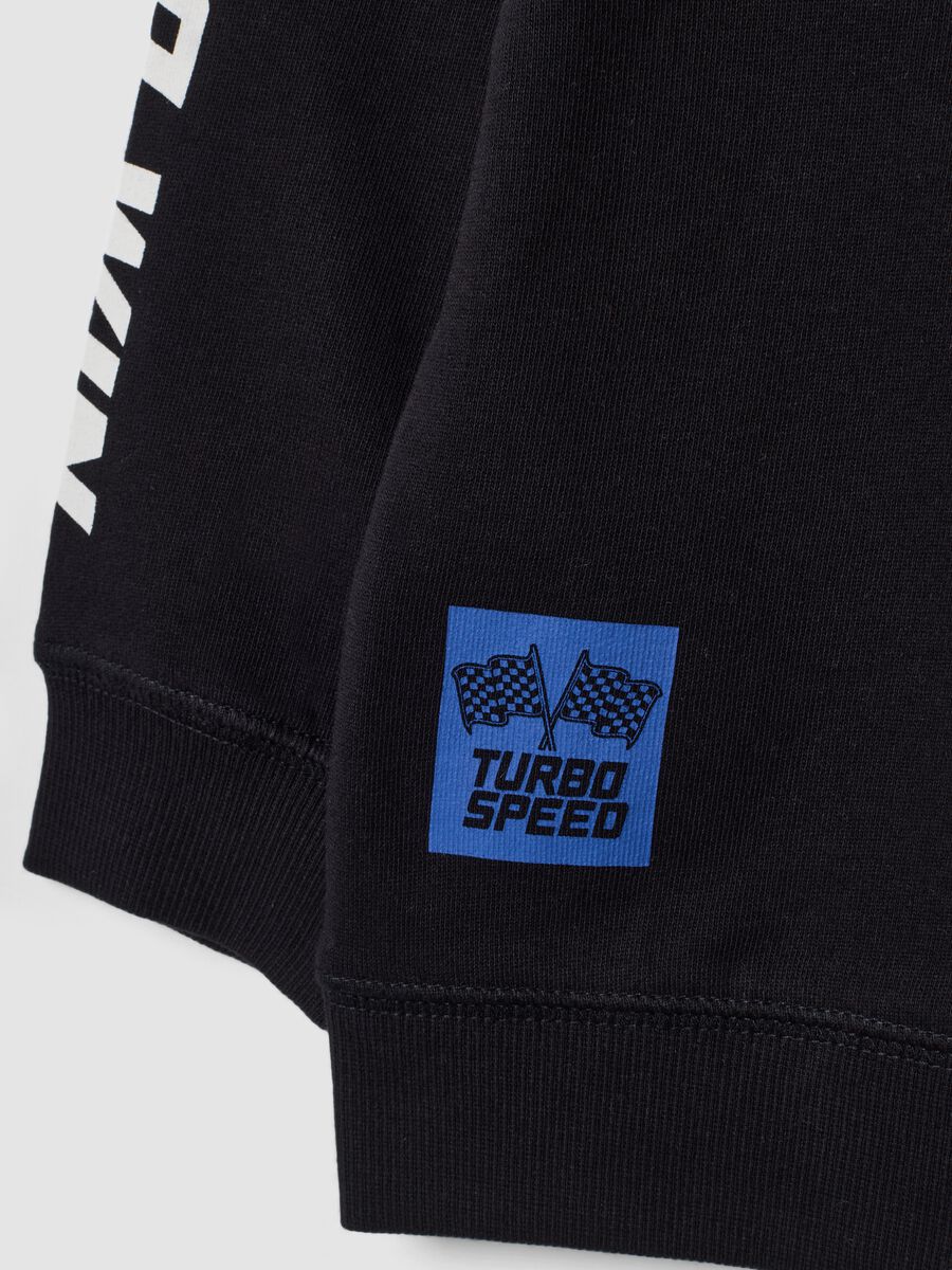Black pure cotton crew-neck sweatshirt with racing print, oversized fit_3