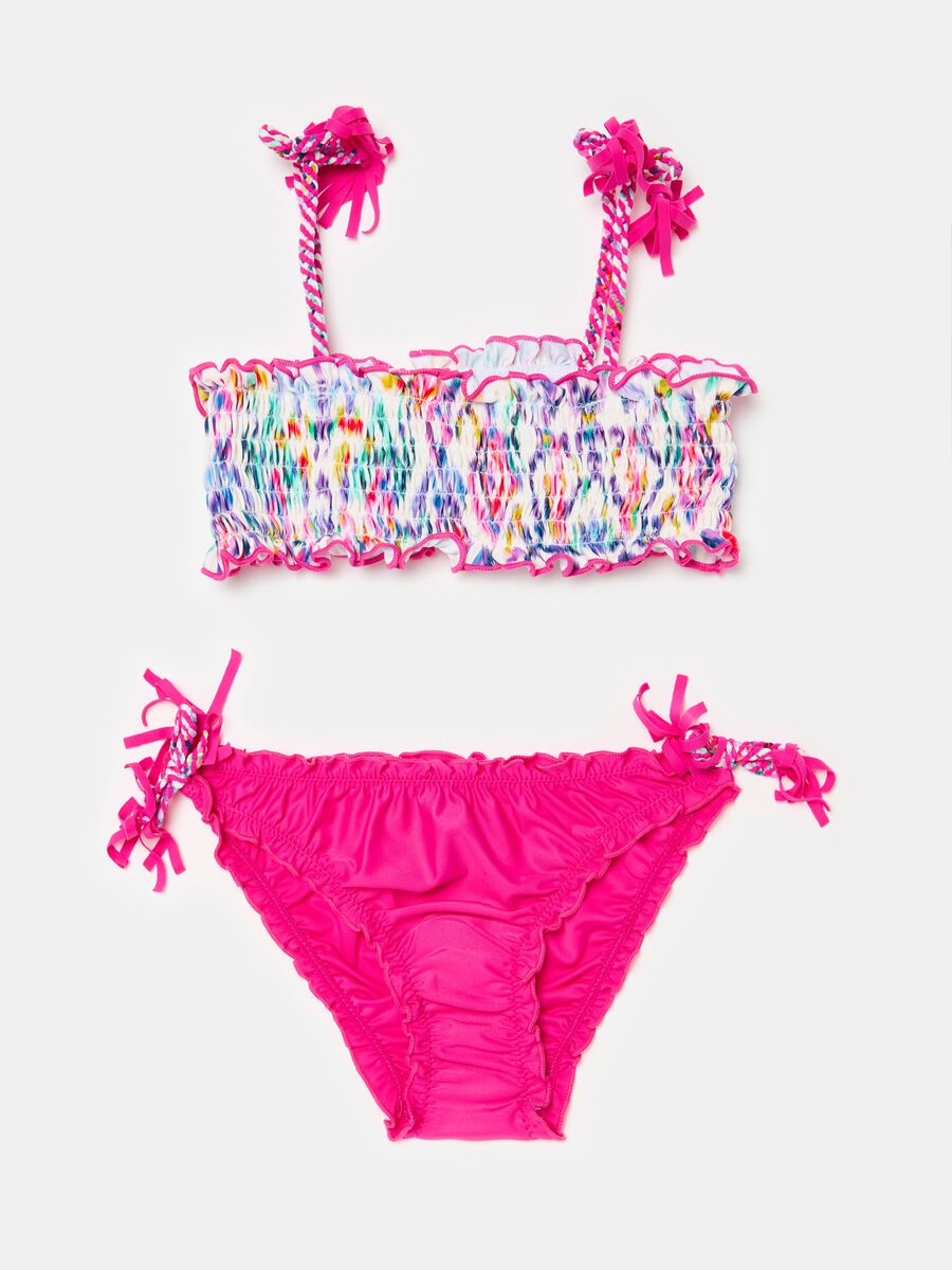 Bikini with tie-dye pattern and tassels_0