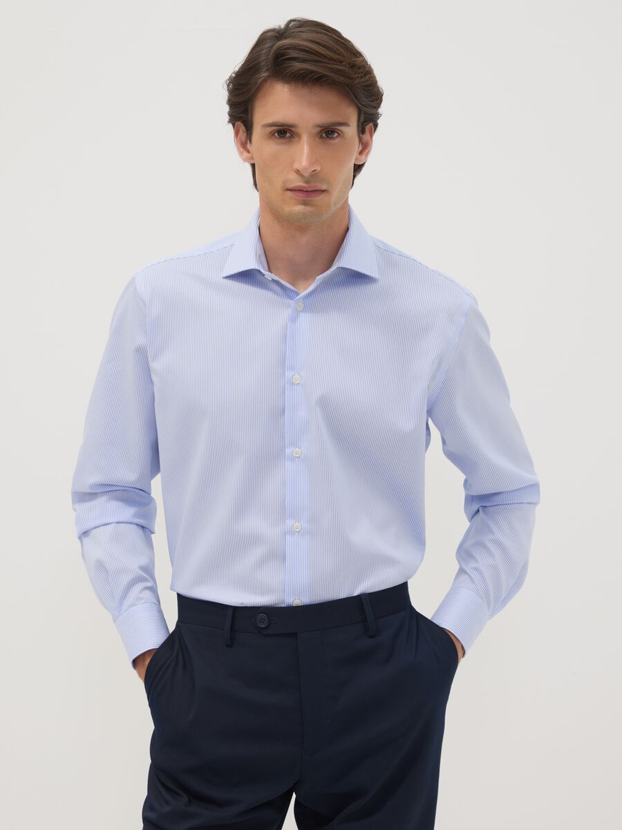 Light blue striped pure cotton shirt with classic collar, regular fit_0