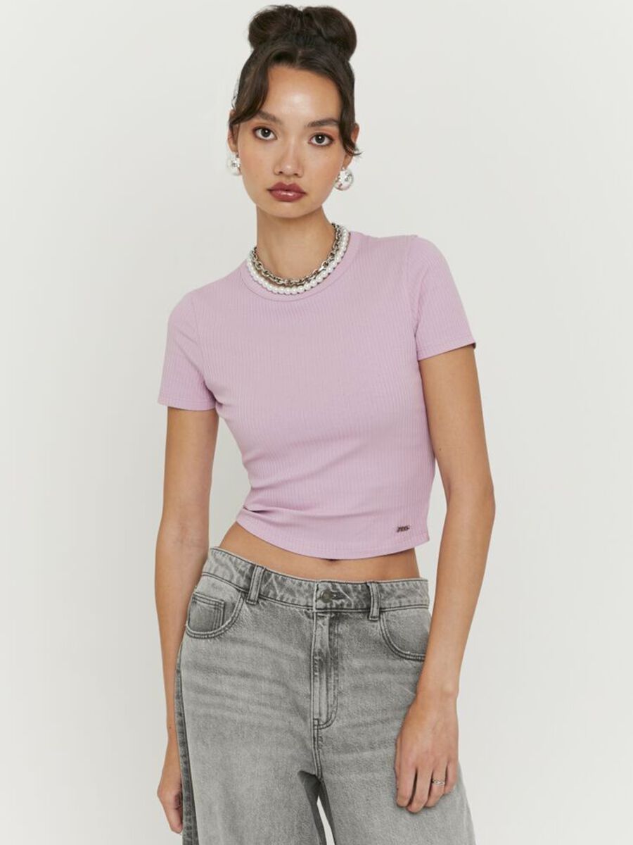 T-shirt in cotone elasticizzato rosa regular fit_0