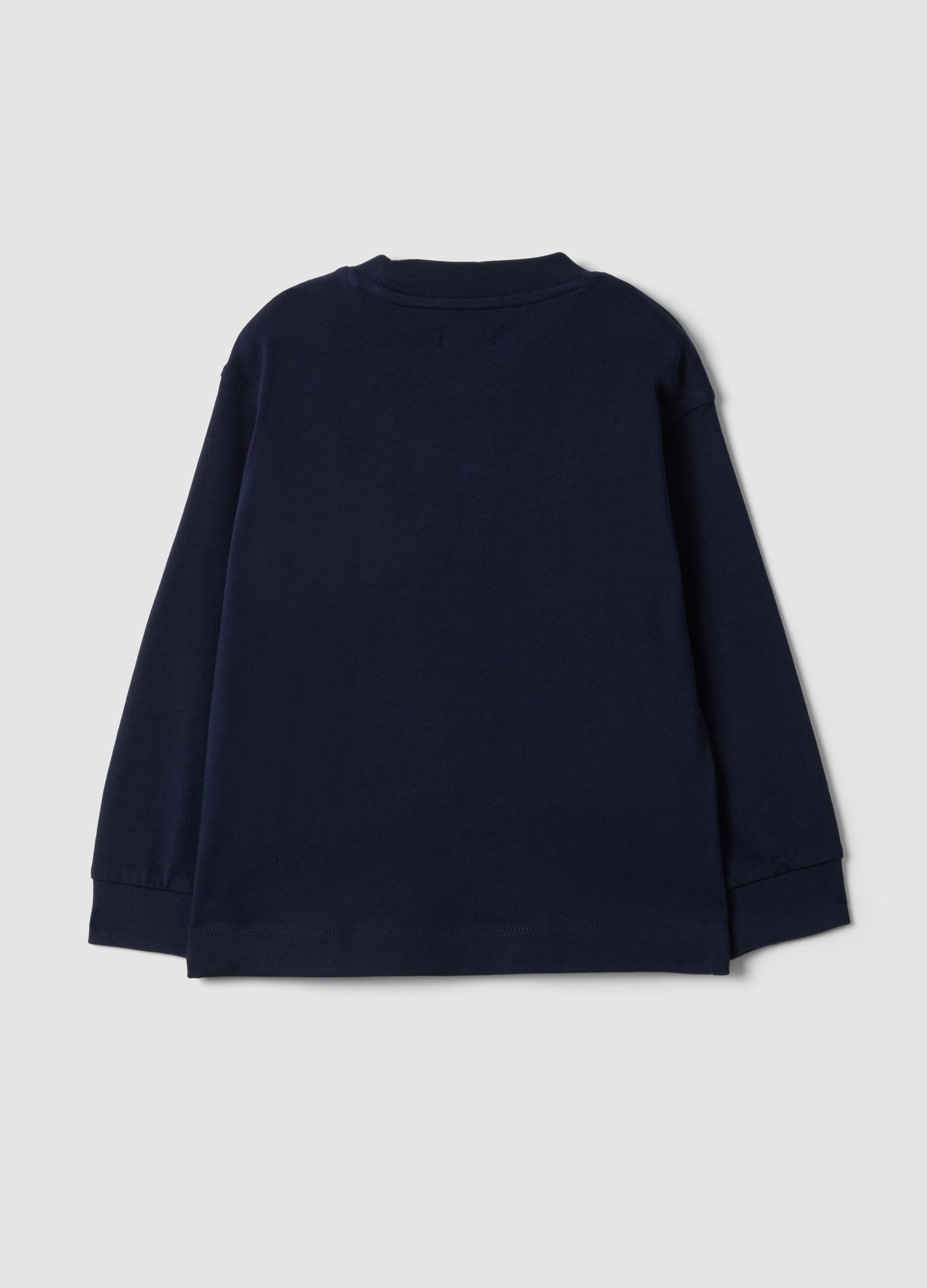 Blue long-sleeve crew-neck pure cotton T-shirt for boys